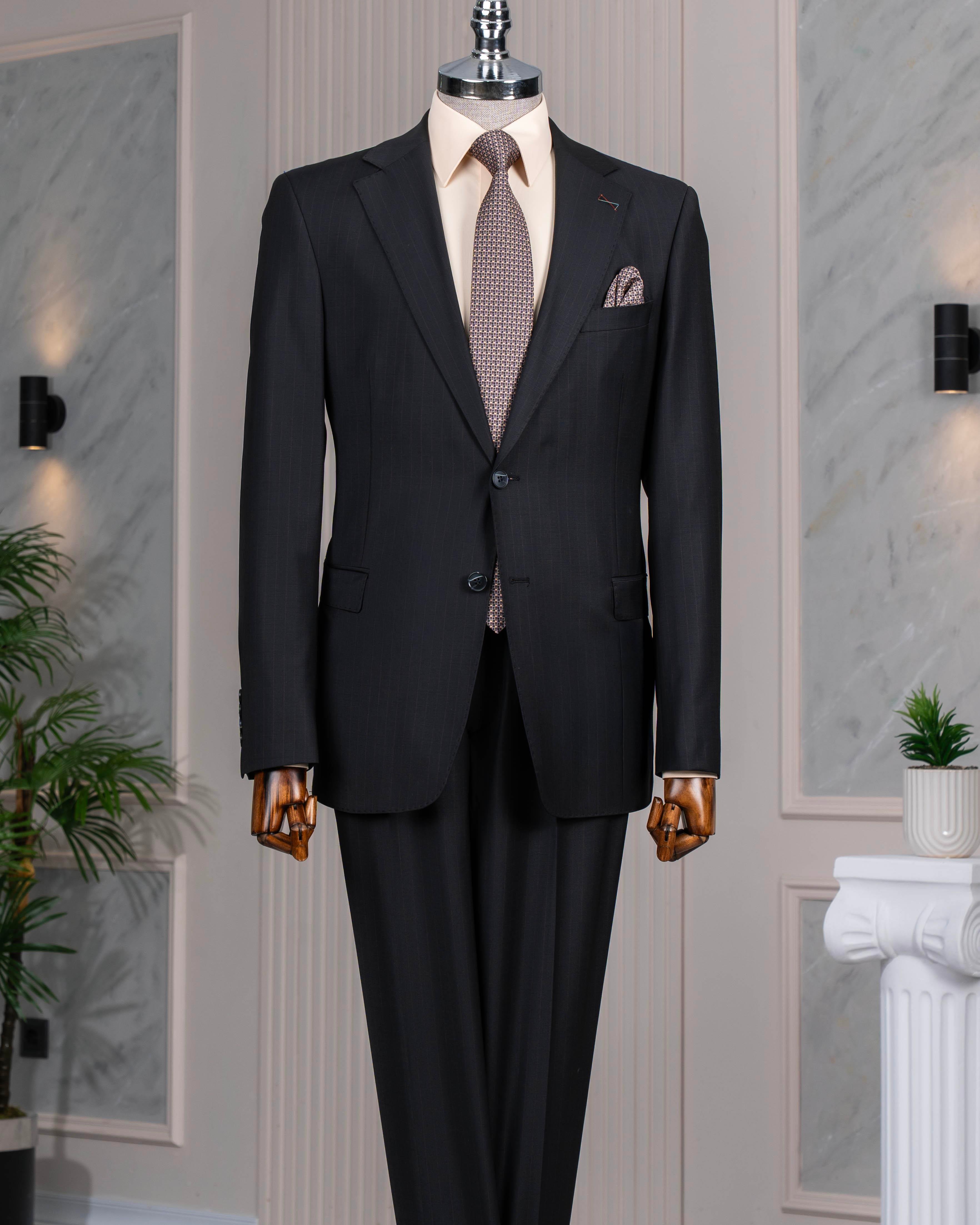Regular fit 6 drop ceket pantolon takım elbise %88 yünlü siyah T14228