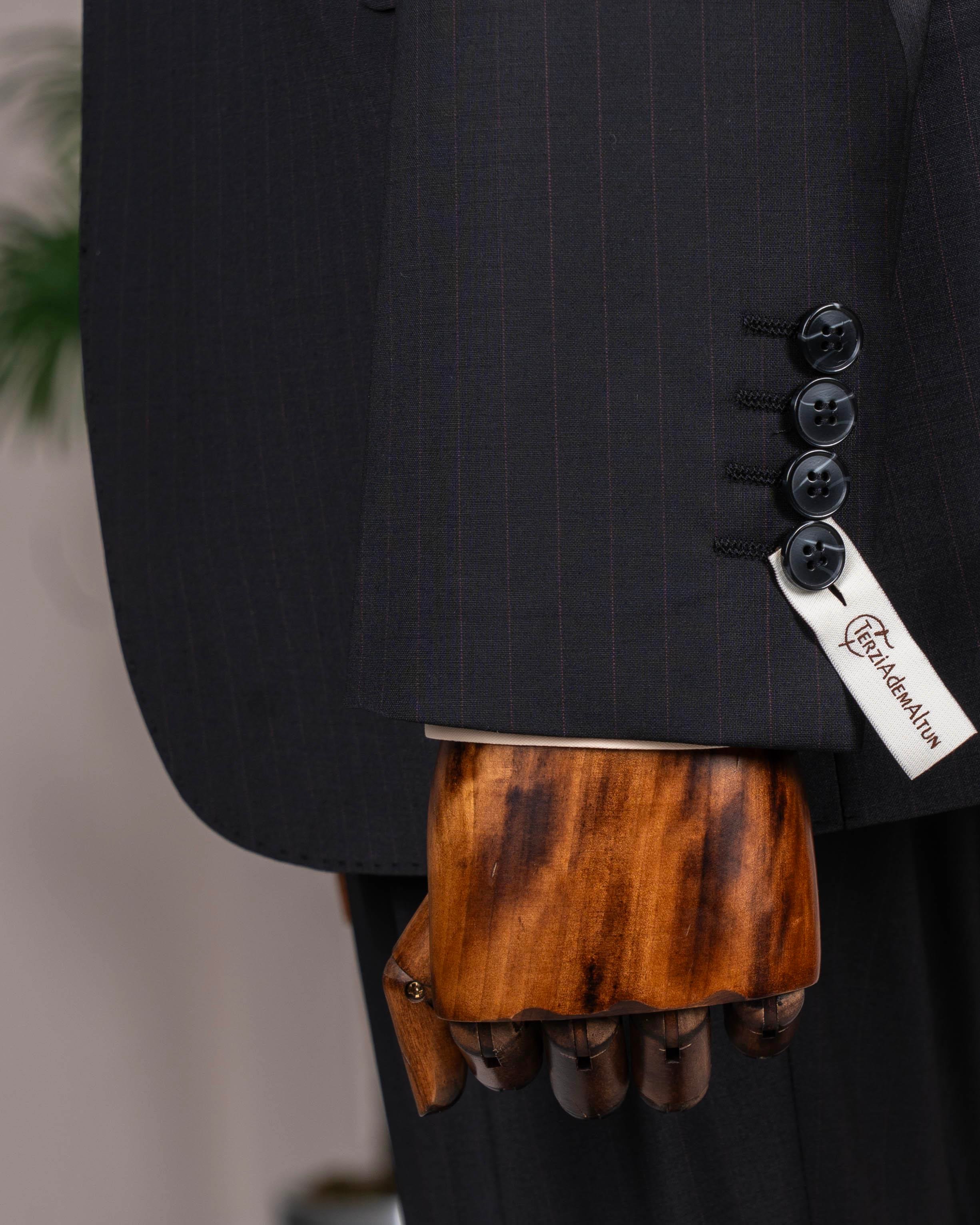 Regular fit 6 drop ceket pantolon takım elbise %88 yünlü siyah T14228