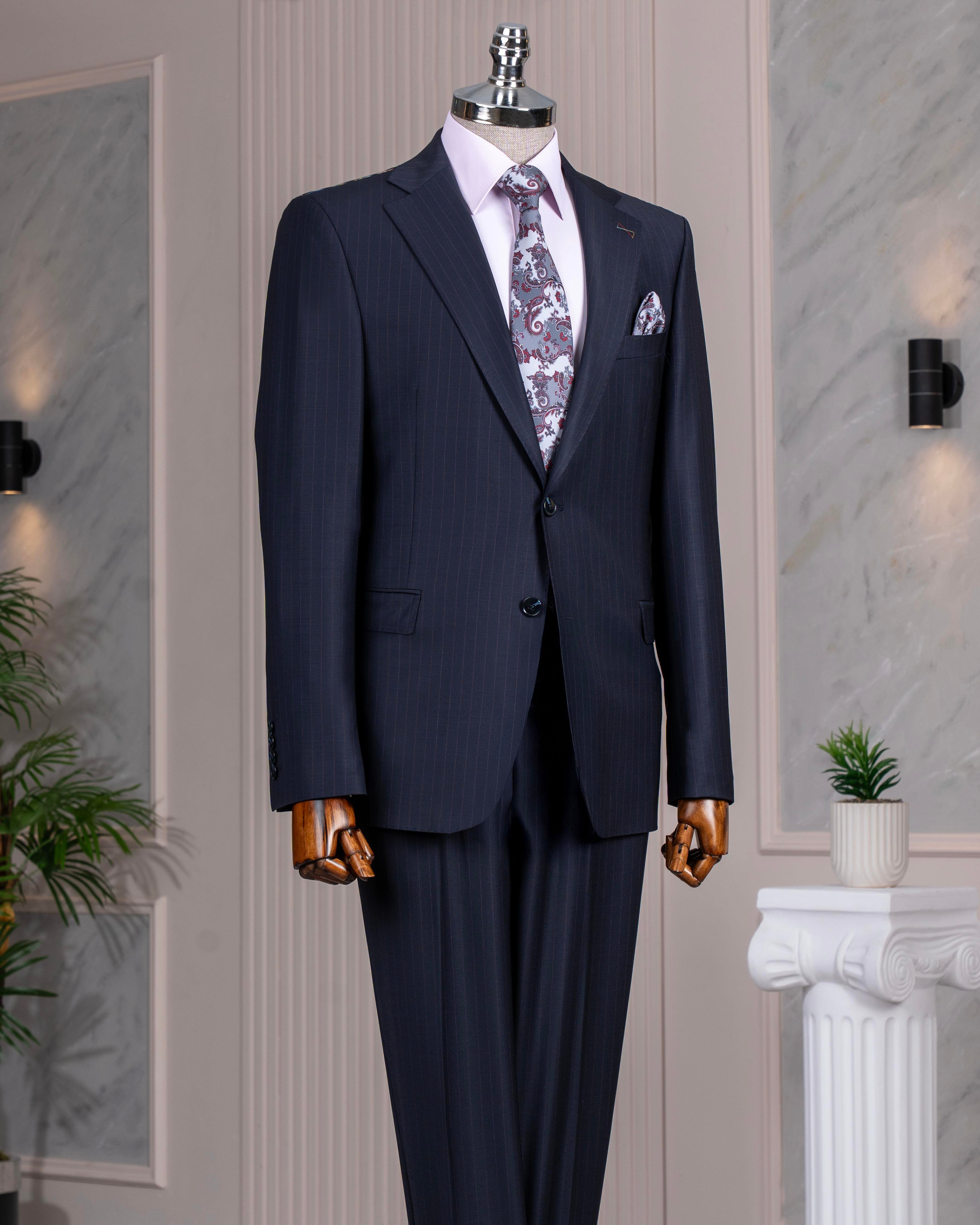 Regular fit 6 drop ceket pantolon takım elbise %88 yünlü lacivert T14227