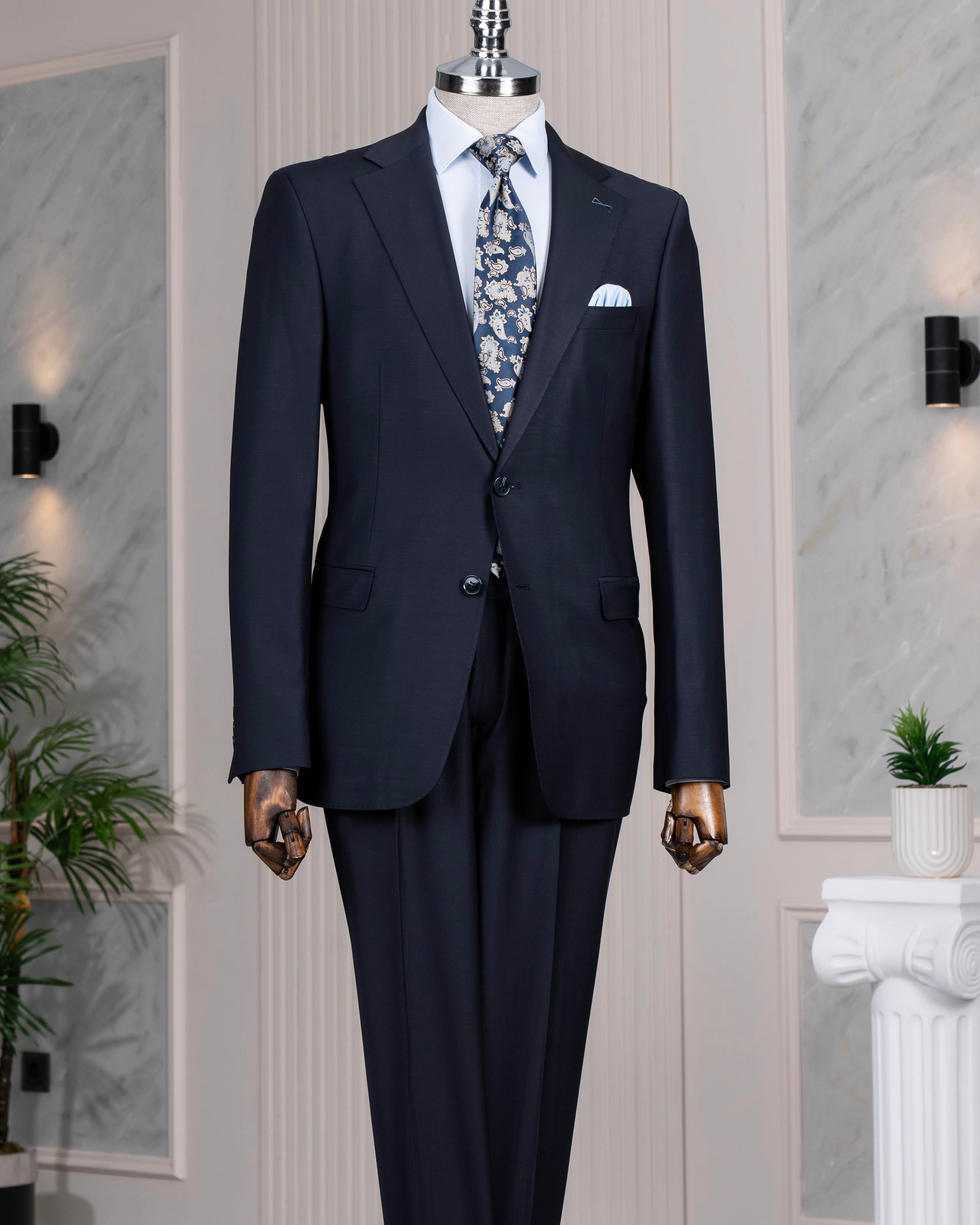 Regular fit 6 drop ceket pantolon takım elbise %88 yünlü siyah T14219