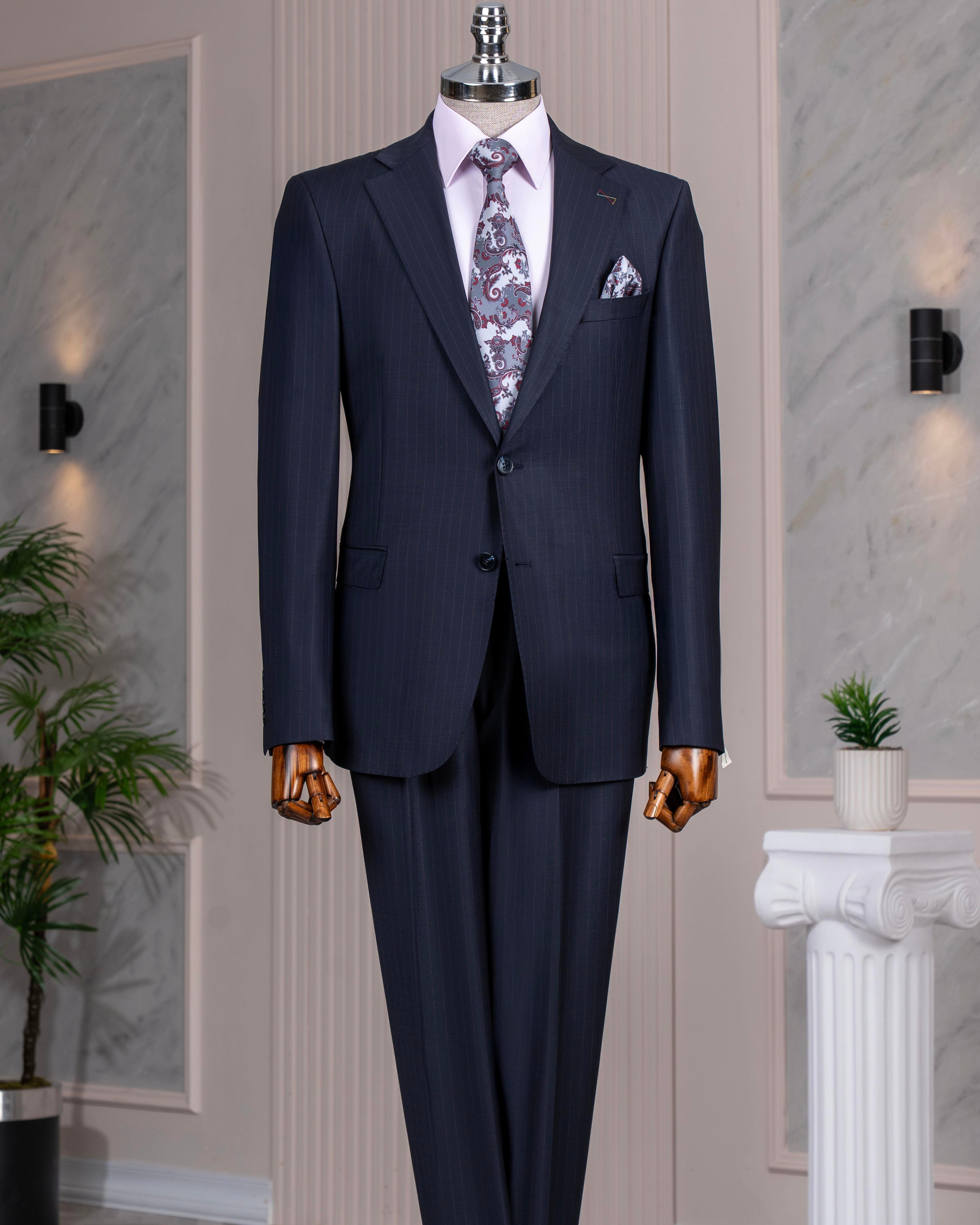 Regular fit 6 drop ceket pantolon takım elbise %88 yünlü lacivert T14227