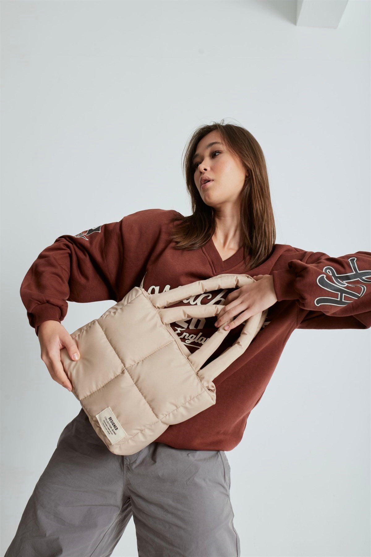 Çift Askılı Kapitone Kadın Çanta BEJ