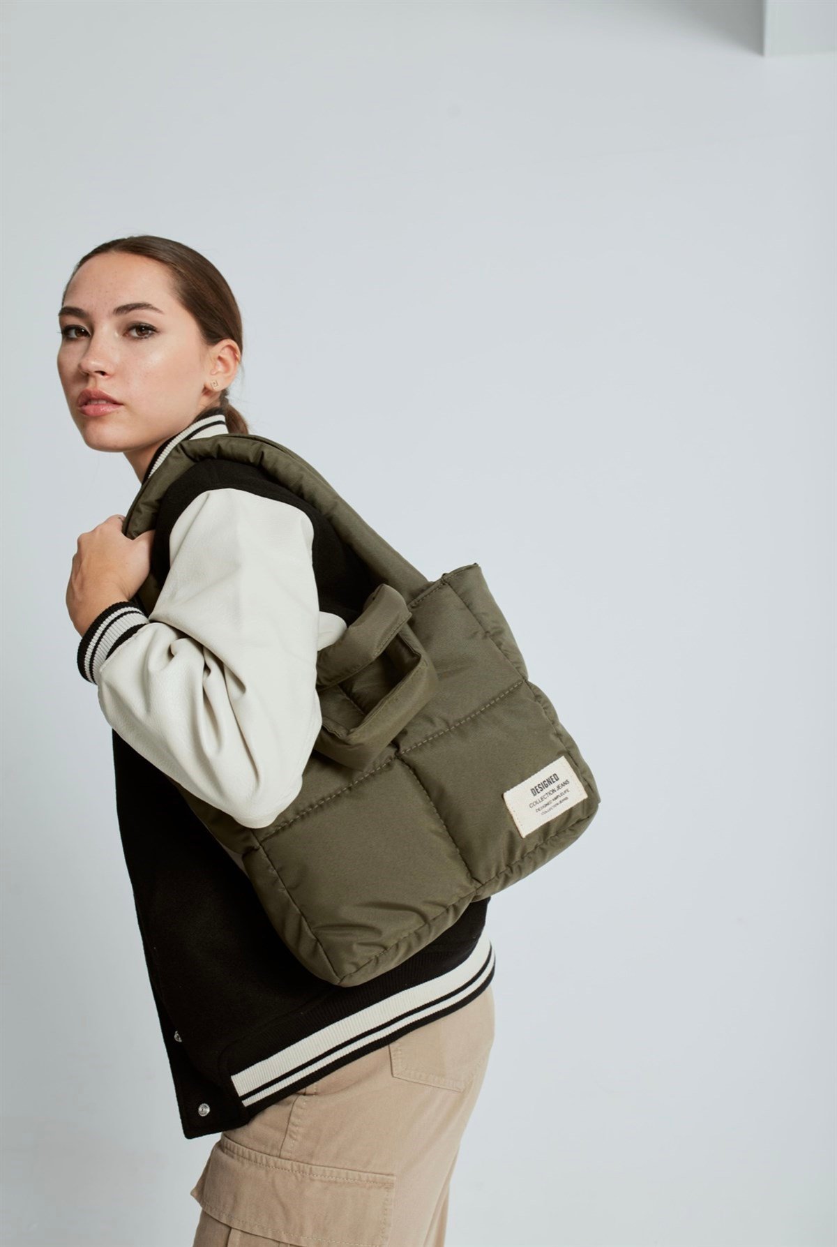 Çift Askılı Kapitone Kadın Çanta Haki