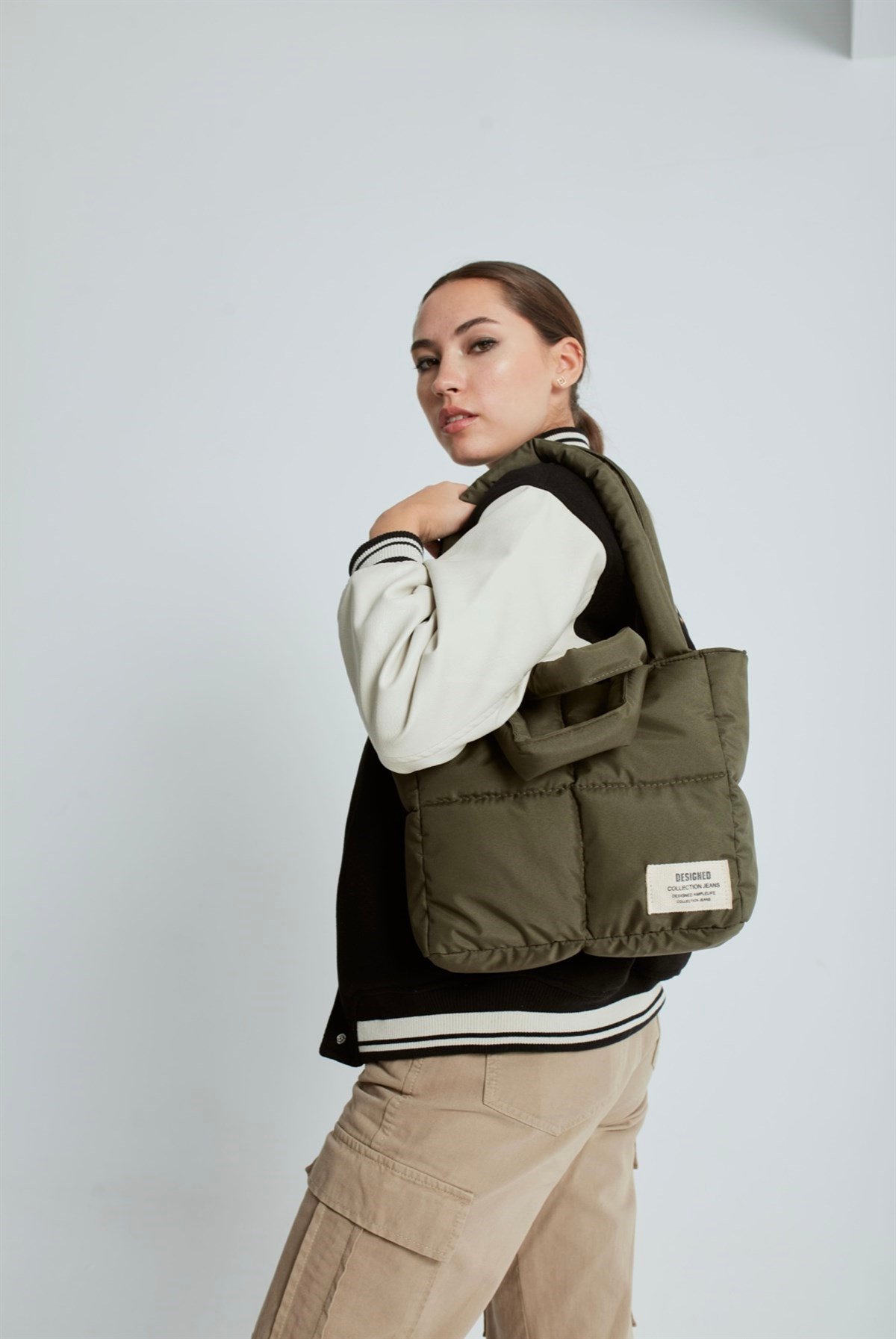 Çift Askılı Kapitone Kadın Çanta Haki