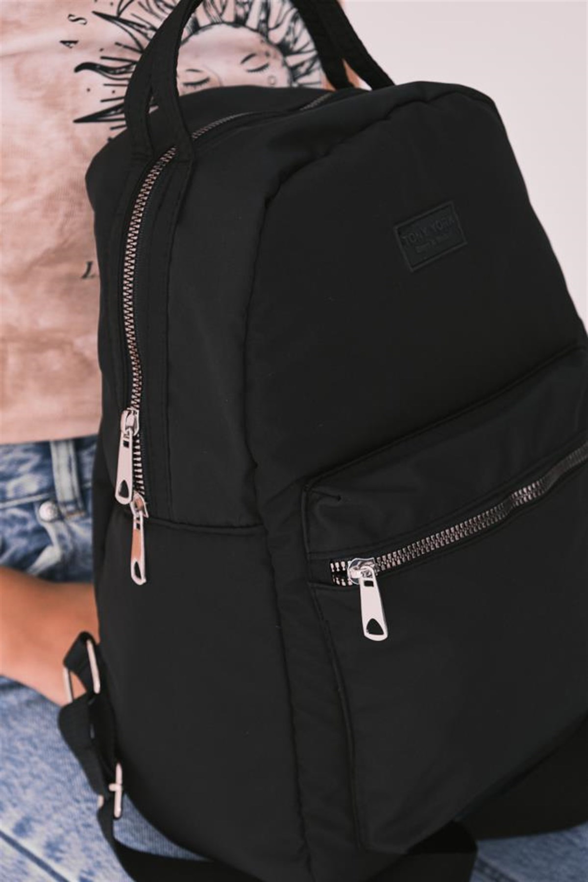 Çift Kuplu Kadın Sırt Çantası SİYAH