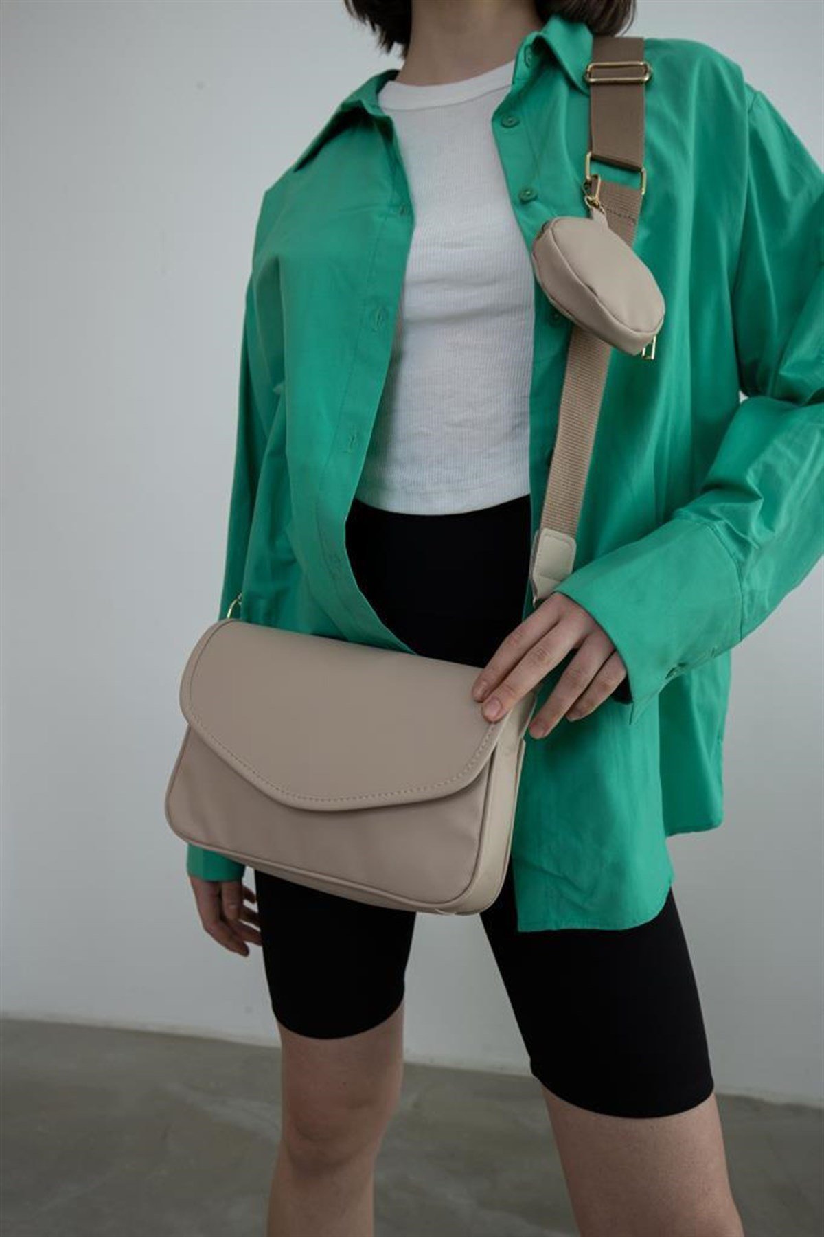 Cüzdanlı Kadın Çapraz Çanta BEJ