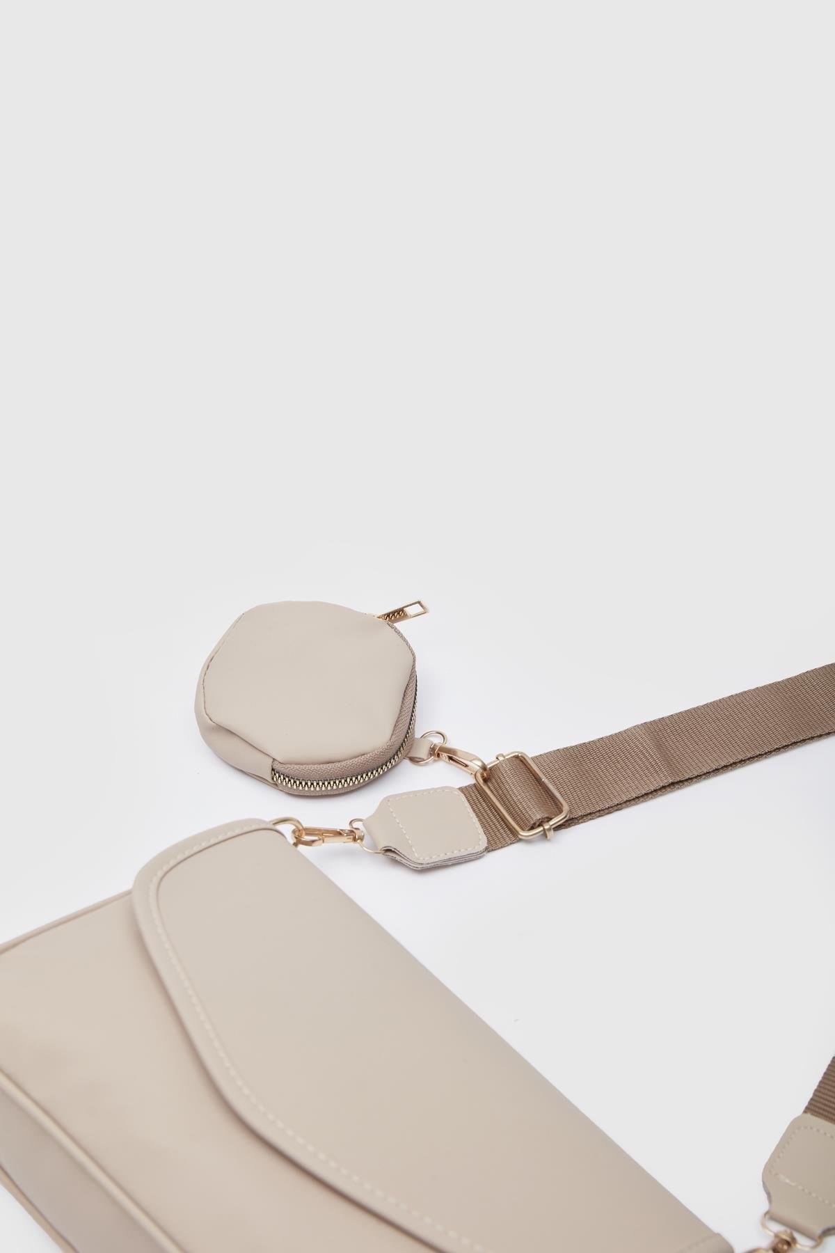 Cüzdanlı Kadın Çapraz Çanta BEJ