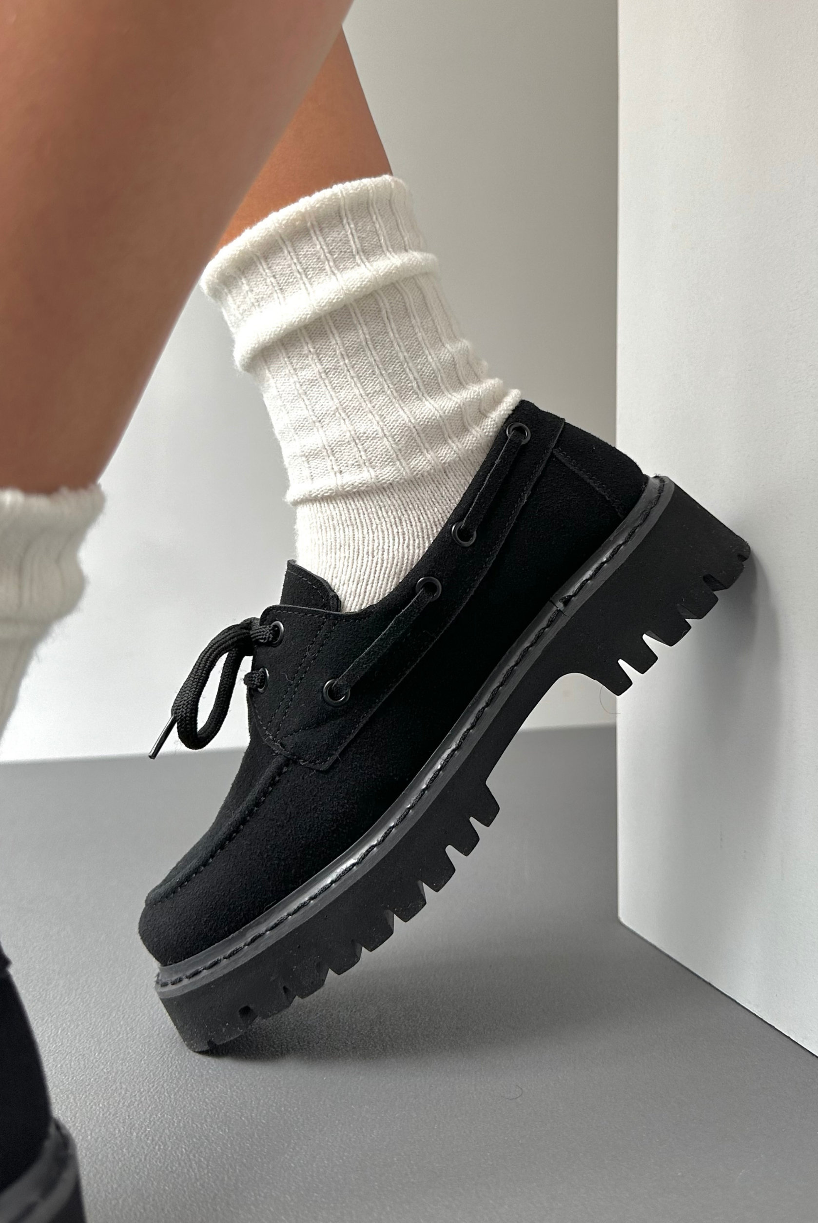 Kadın Bağcıklı Loafer SİYAH SÜET