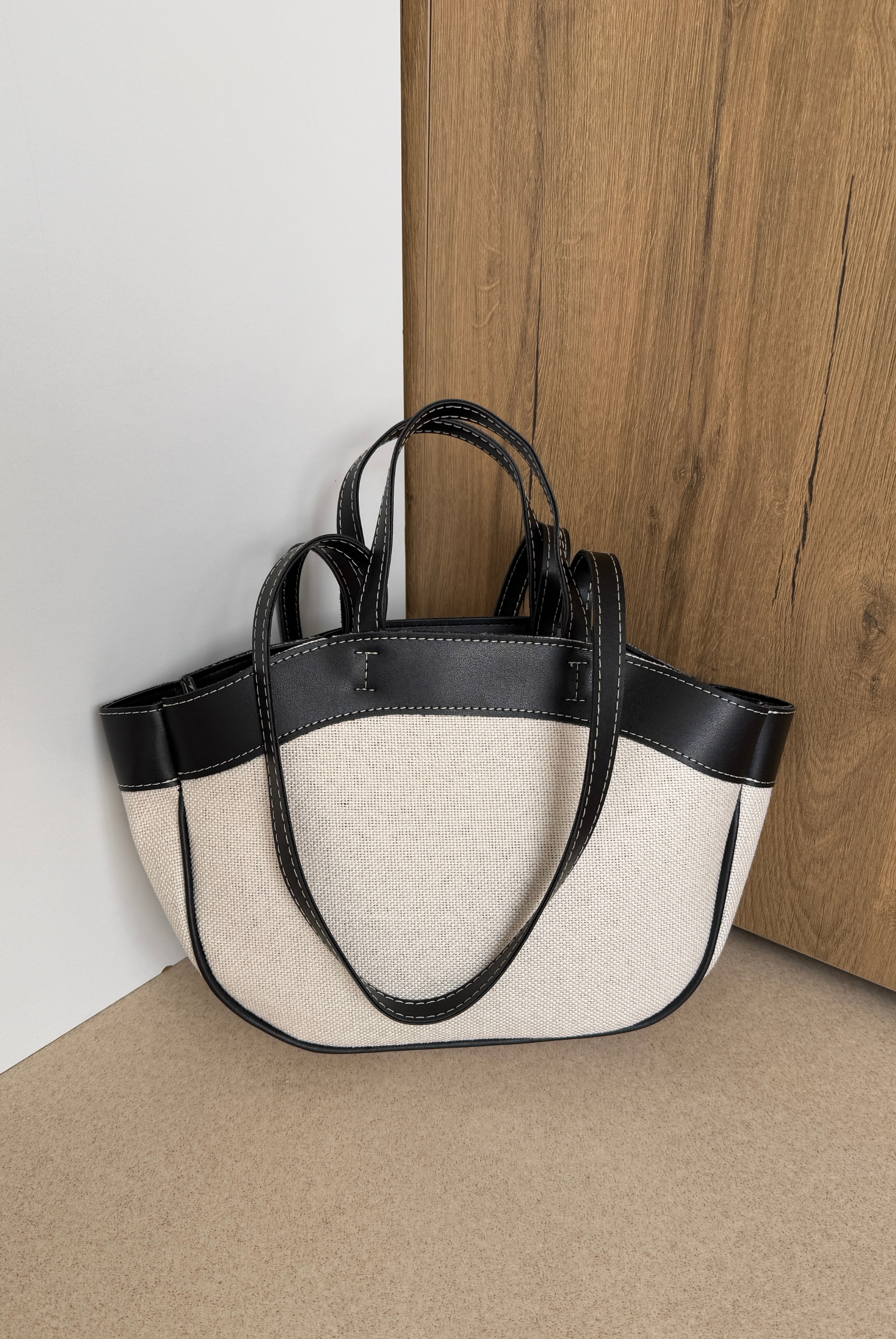 Kadın Çift Askılı Çanta KETEN SİYAH