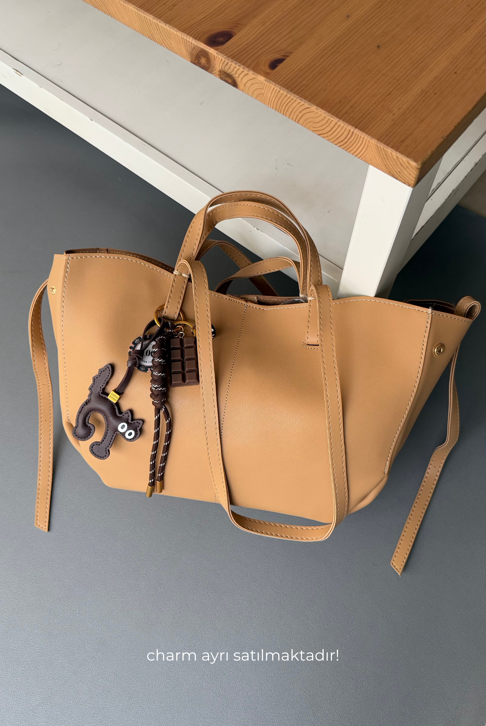 Kadın Çift Askılı Omuz Çantası CAMEL