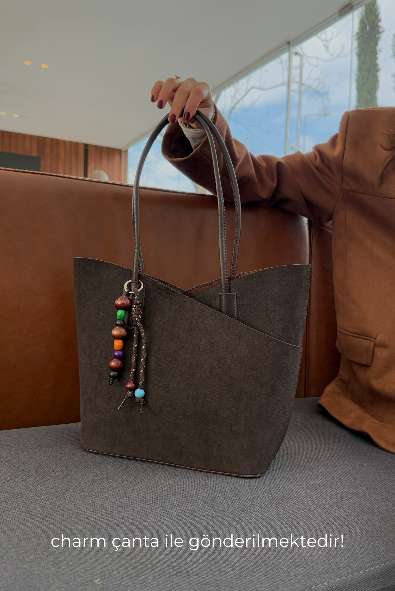 Kadın El ve Omuz Çantası ACI KAHVE SÜET