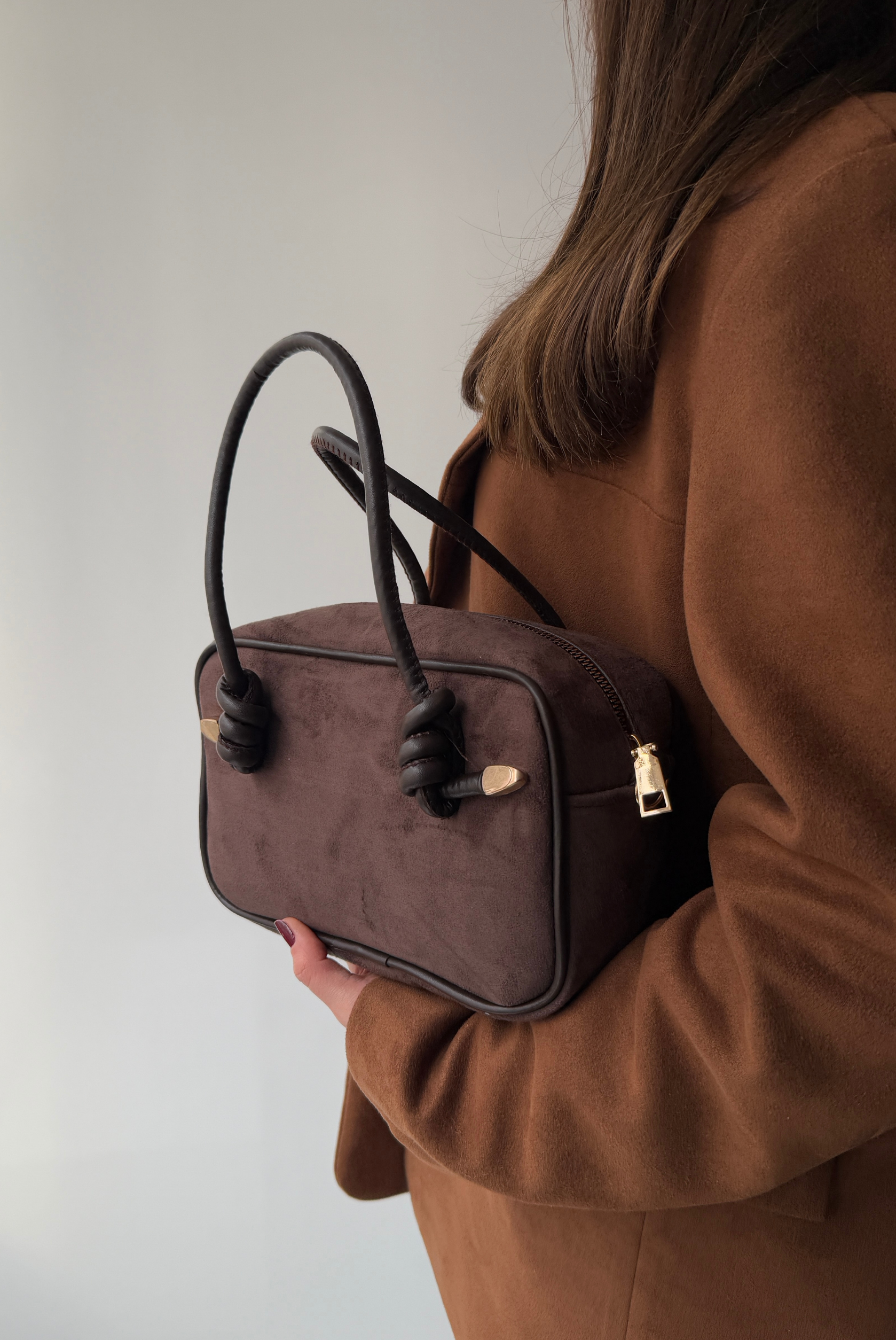 Kadın El ve Omuz Çantası ACI KAHVE SÜET