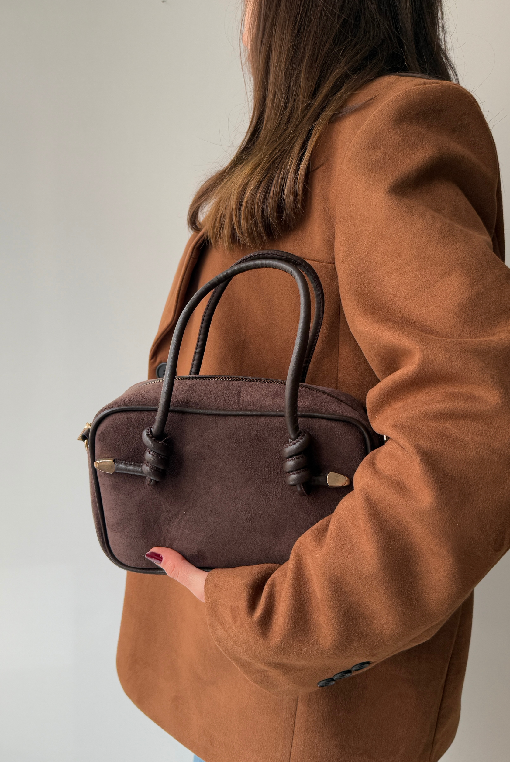 Kadın El ve Omuz Çantası ACI KAHVE SÜET