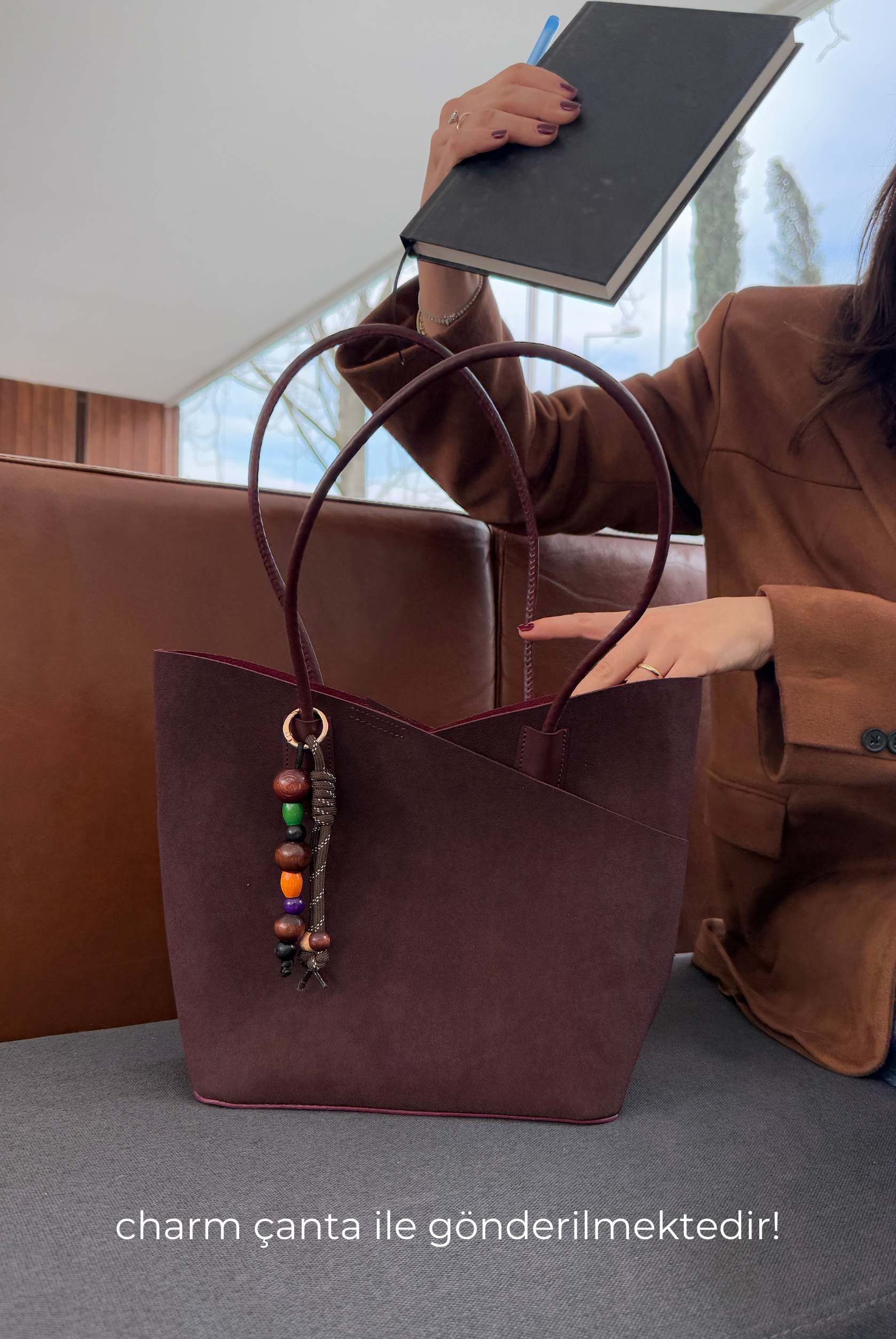 Kadın El ve Omuz Çantası BORDO SÜET