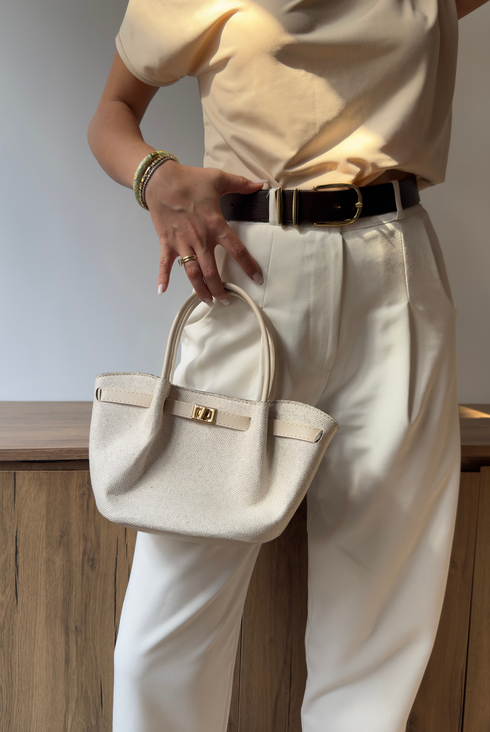 Kadın El ve Omuz Çantası KETEN KREM