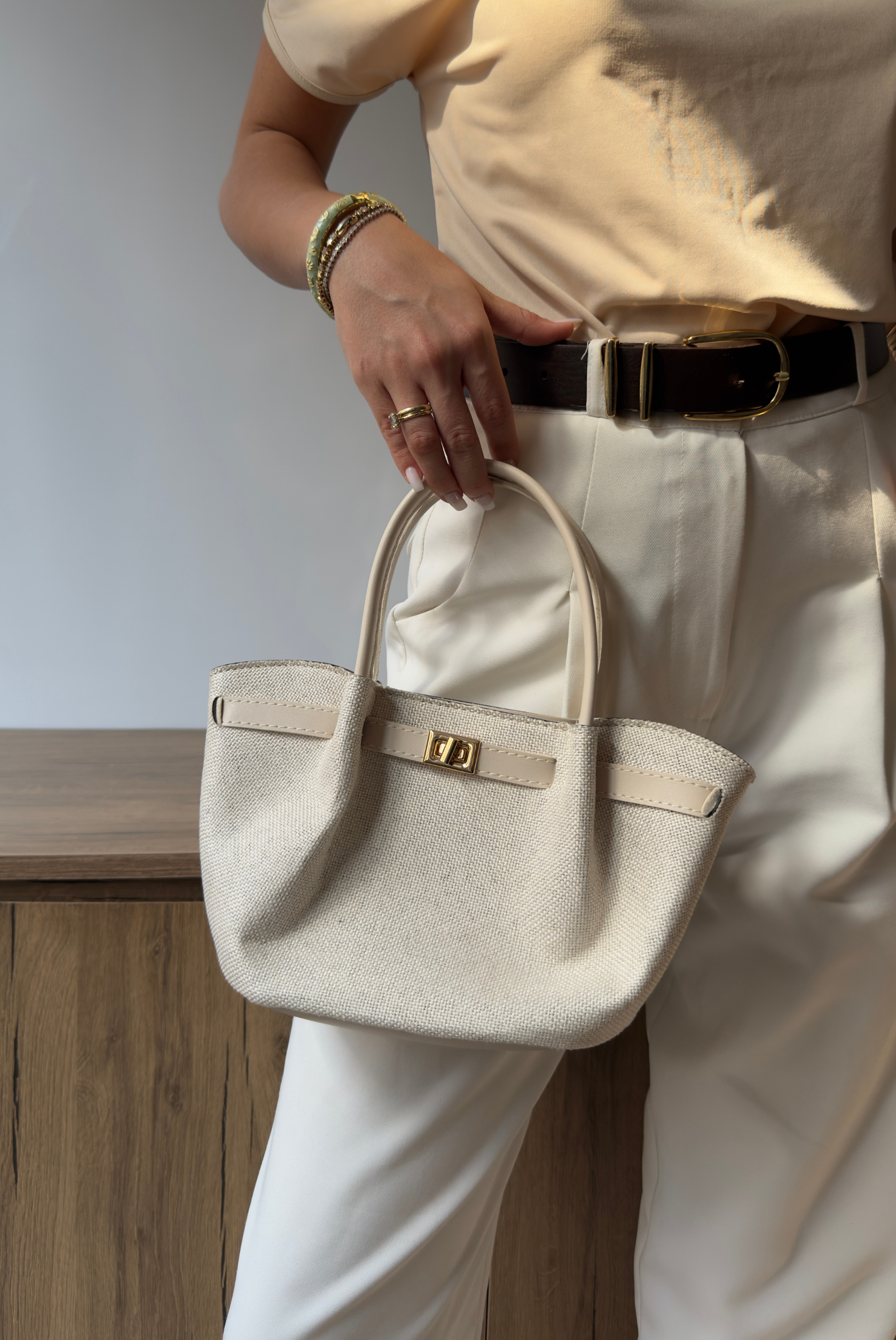 Kadın El ve Omuz Çantası KETEN KREM