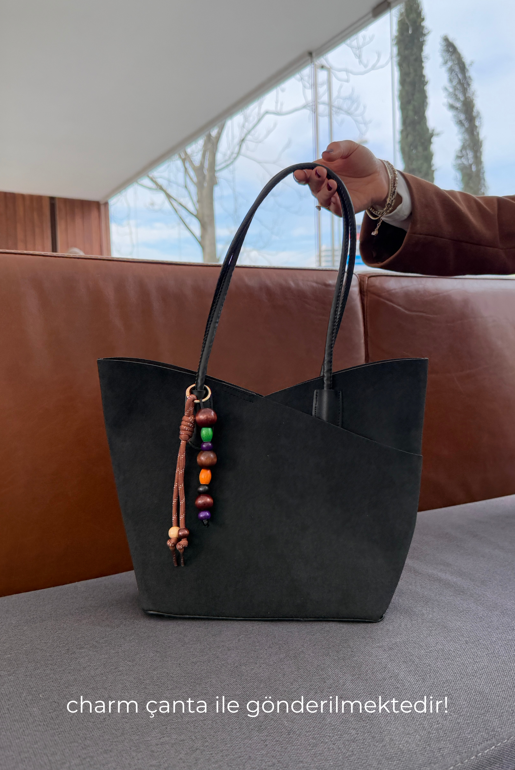 Kadın El ve Omuz Çantası SİYAH SÜET