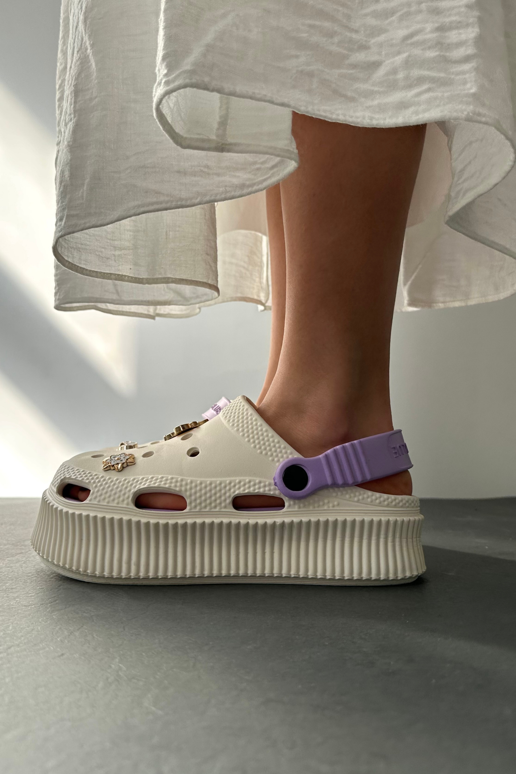 Kadın Eva Terlik Taşlı KREM LİLA