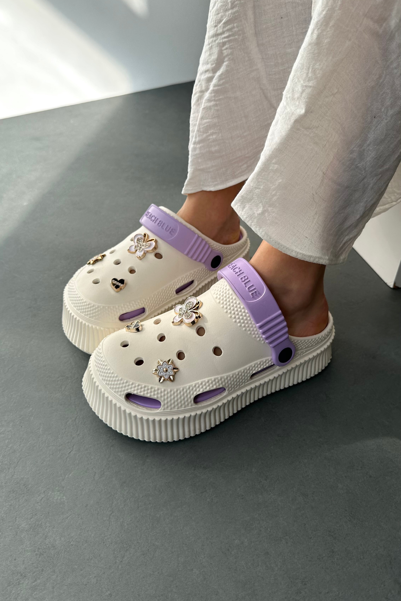 Kadın Eva Terlik Taşlı KREM LİLA