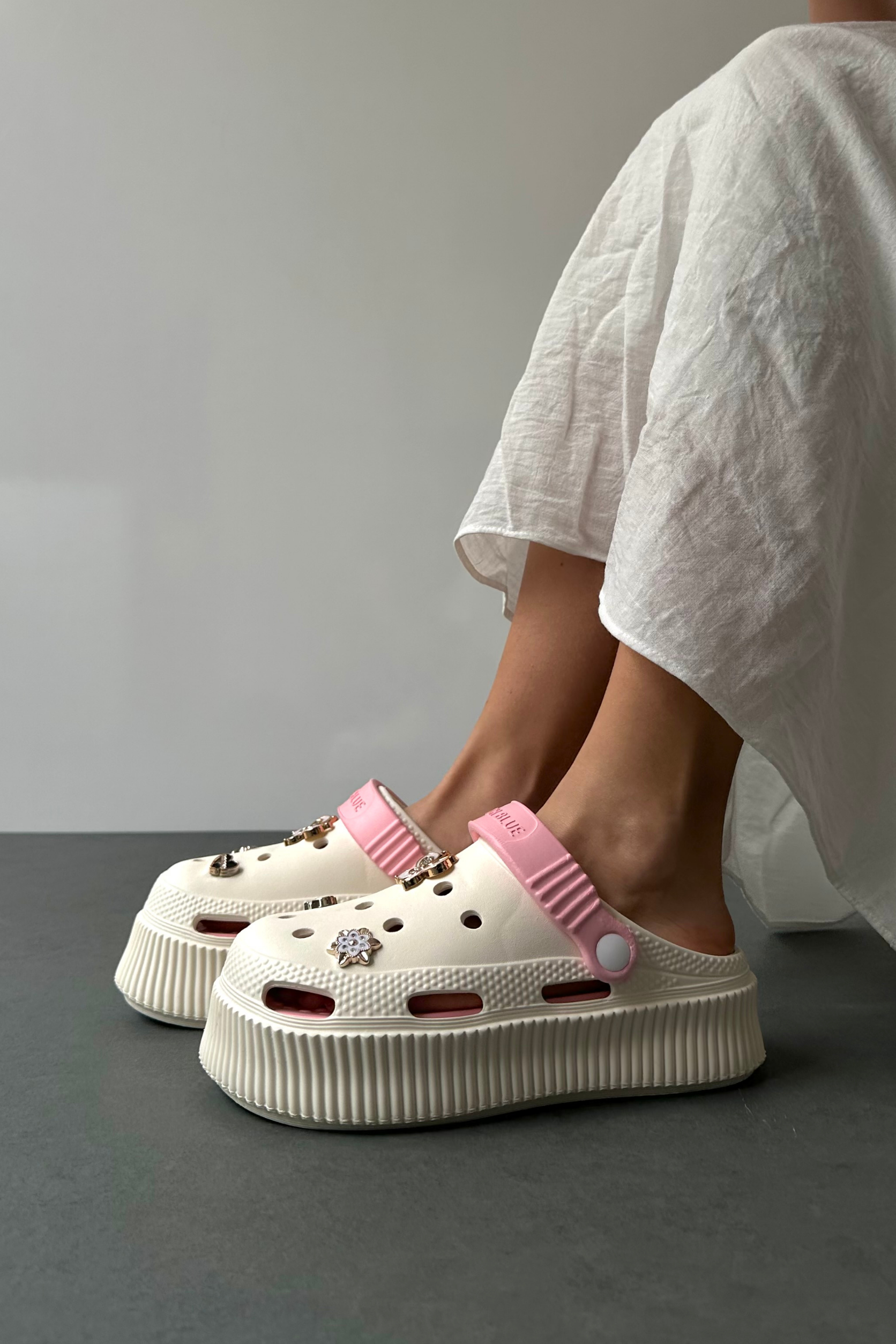 Kadın Eva Terlik Taşlı KREM PEMBE