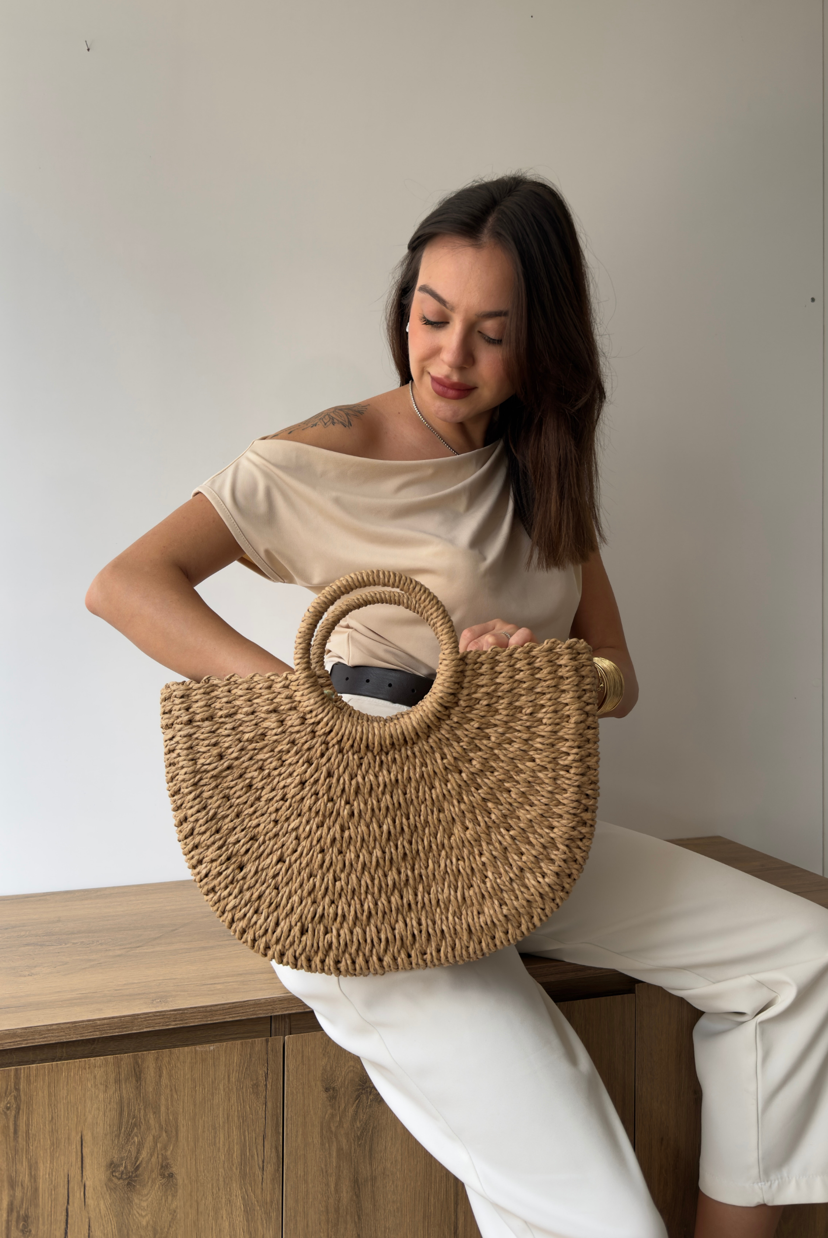 Kadın Hasır El Çantası CAMEL HASIR