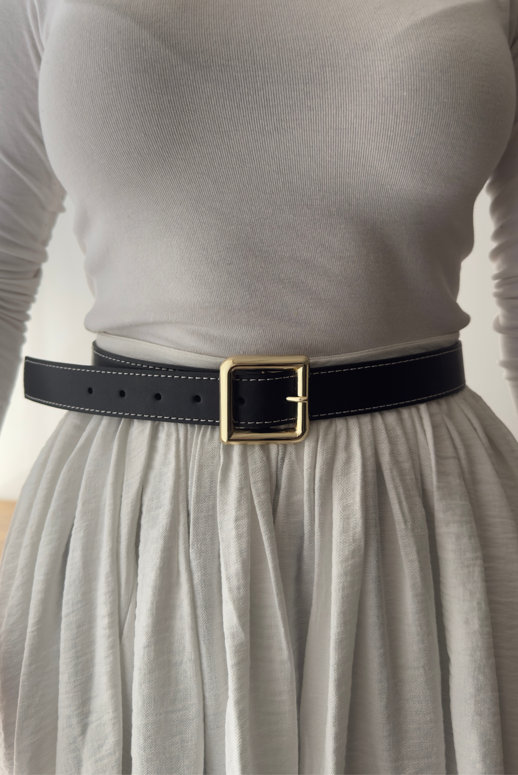 Kadın Kemer Kare Gold Tokalı SİYAH