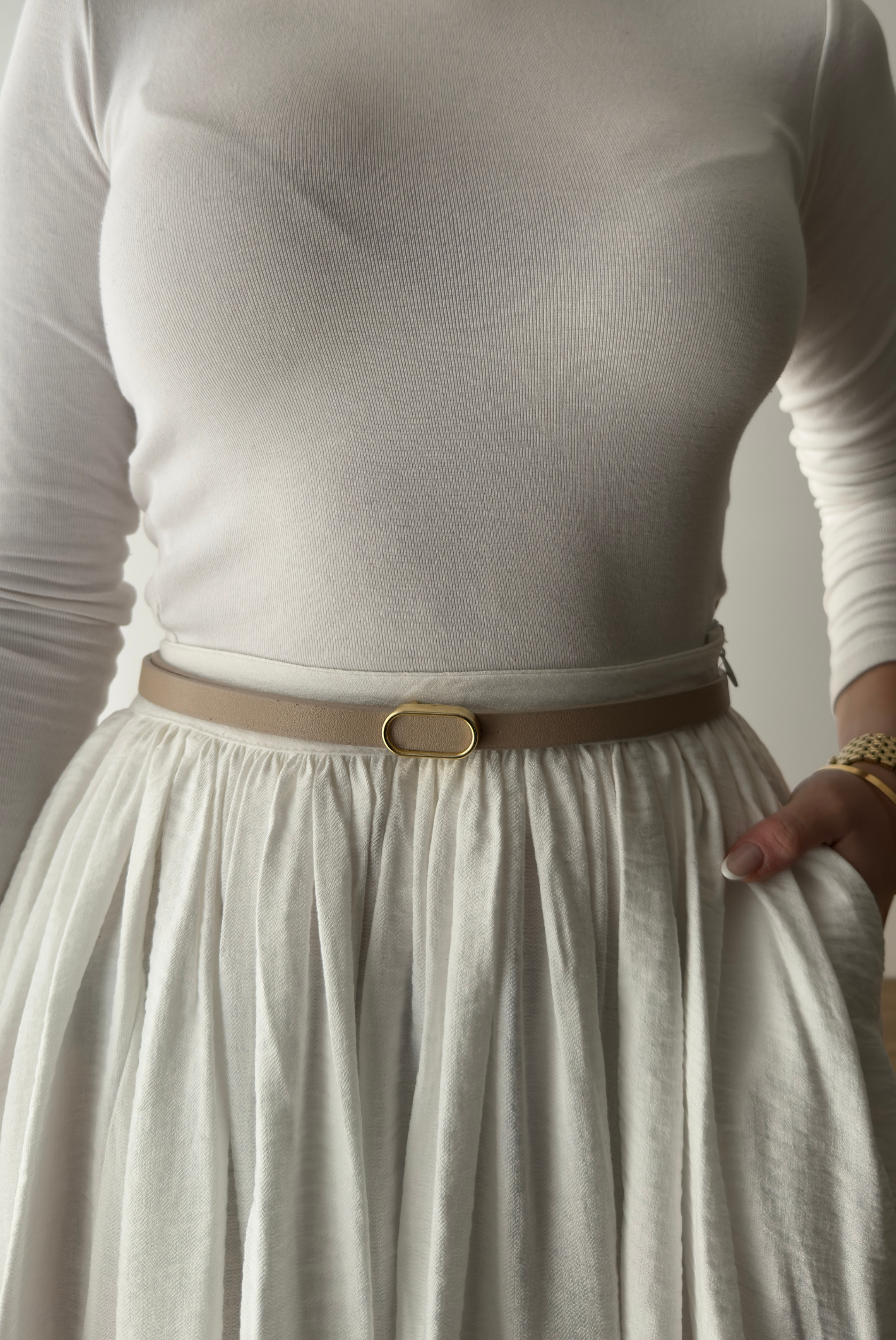 Kadın Kemer Oval Gold Tokalı BEJ