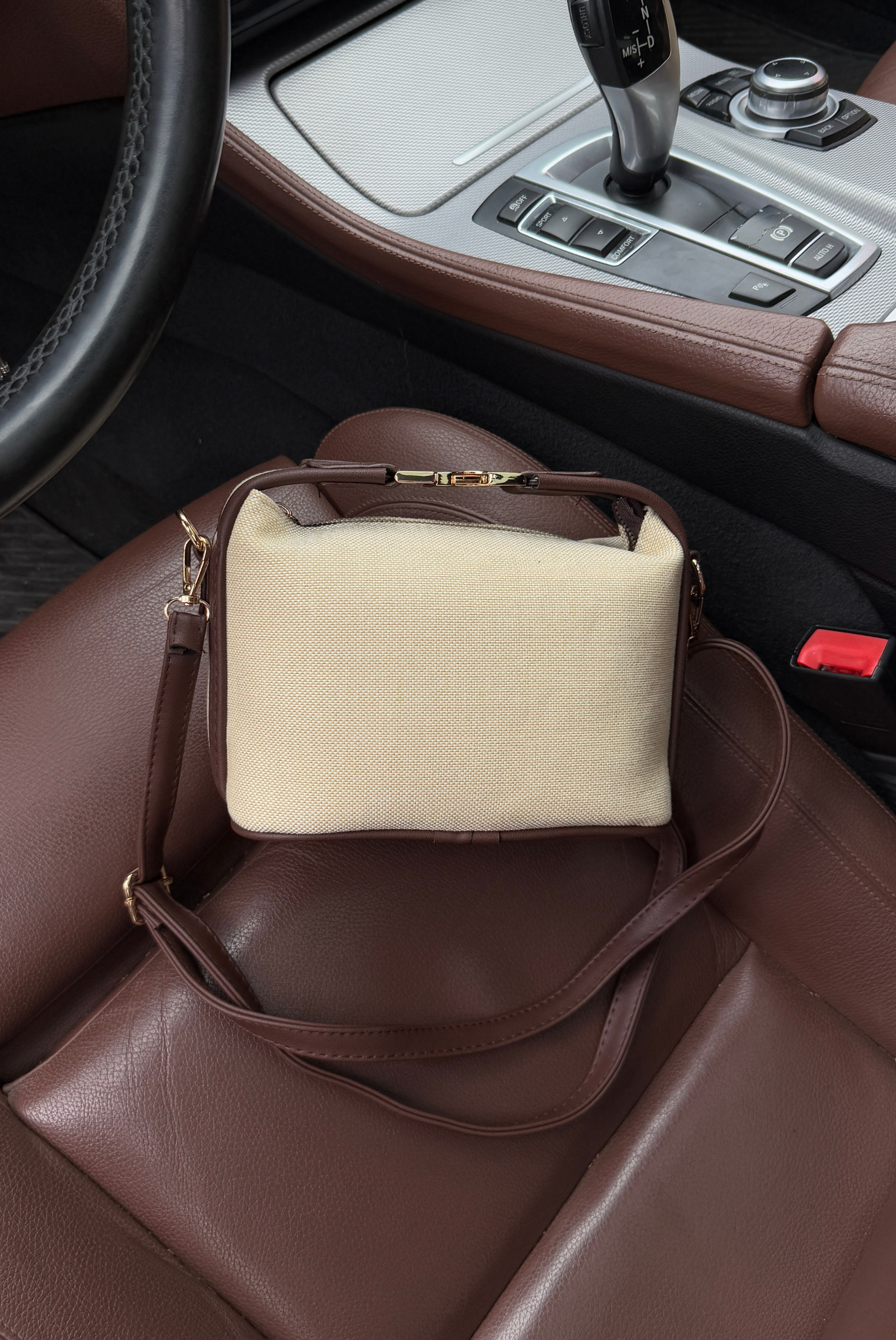 Kadın Keten El ve Omuz Çantası ACI KAHVE