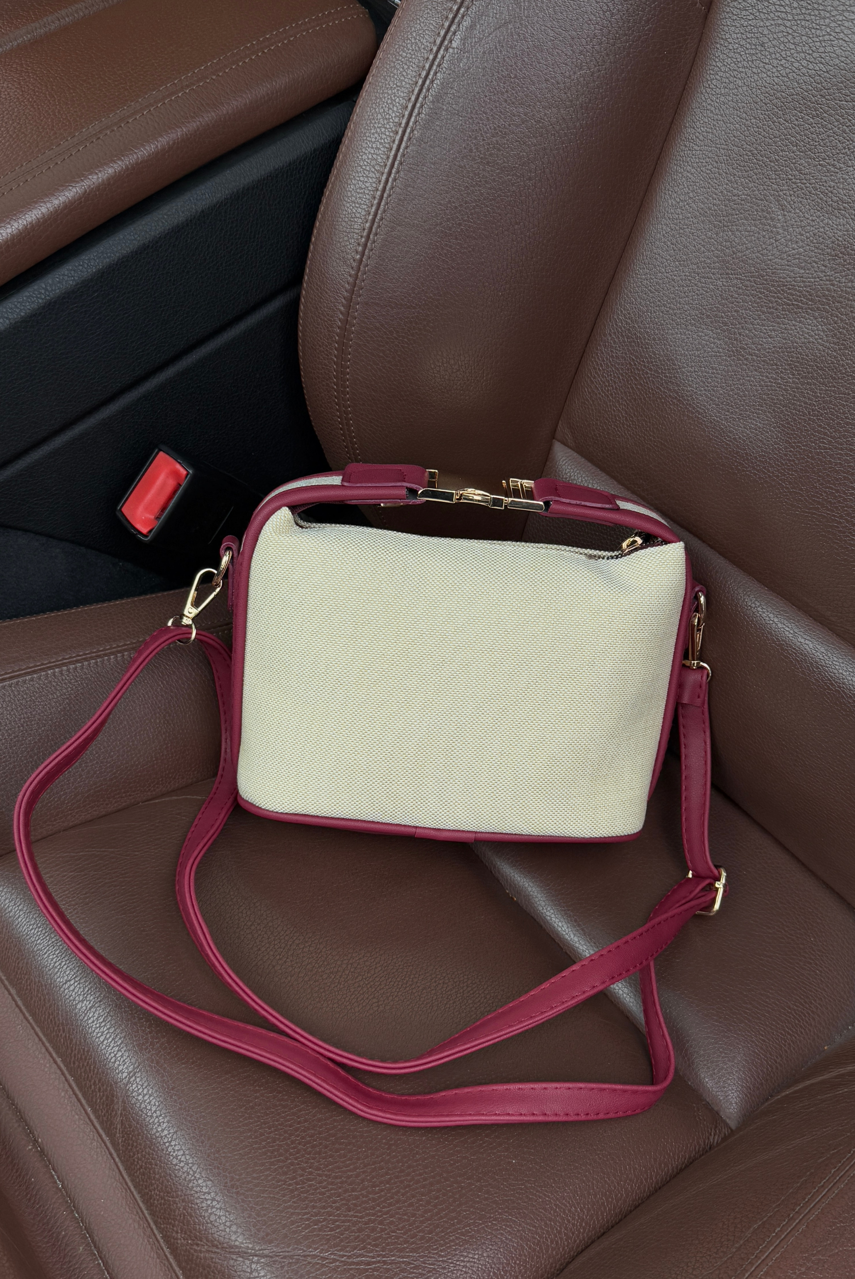 Kadın Keten El ve Omuz Çantası BORDO