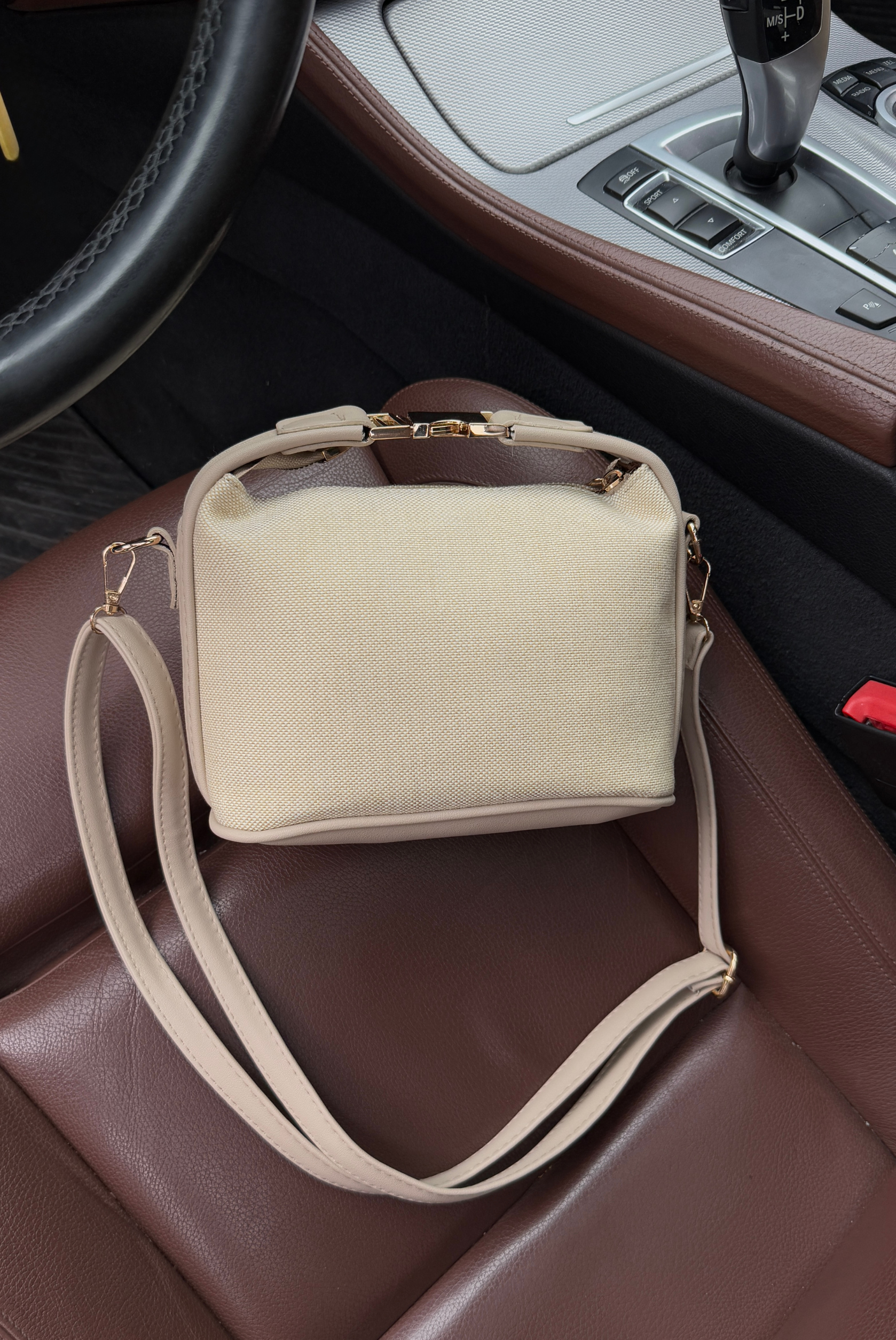 Kadın Keten El ve Omuz Çantası VİZON