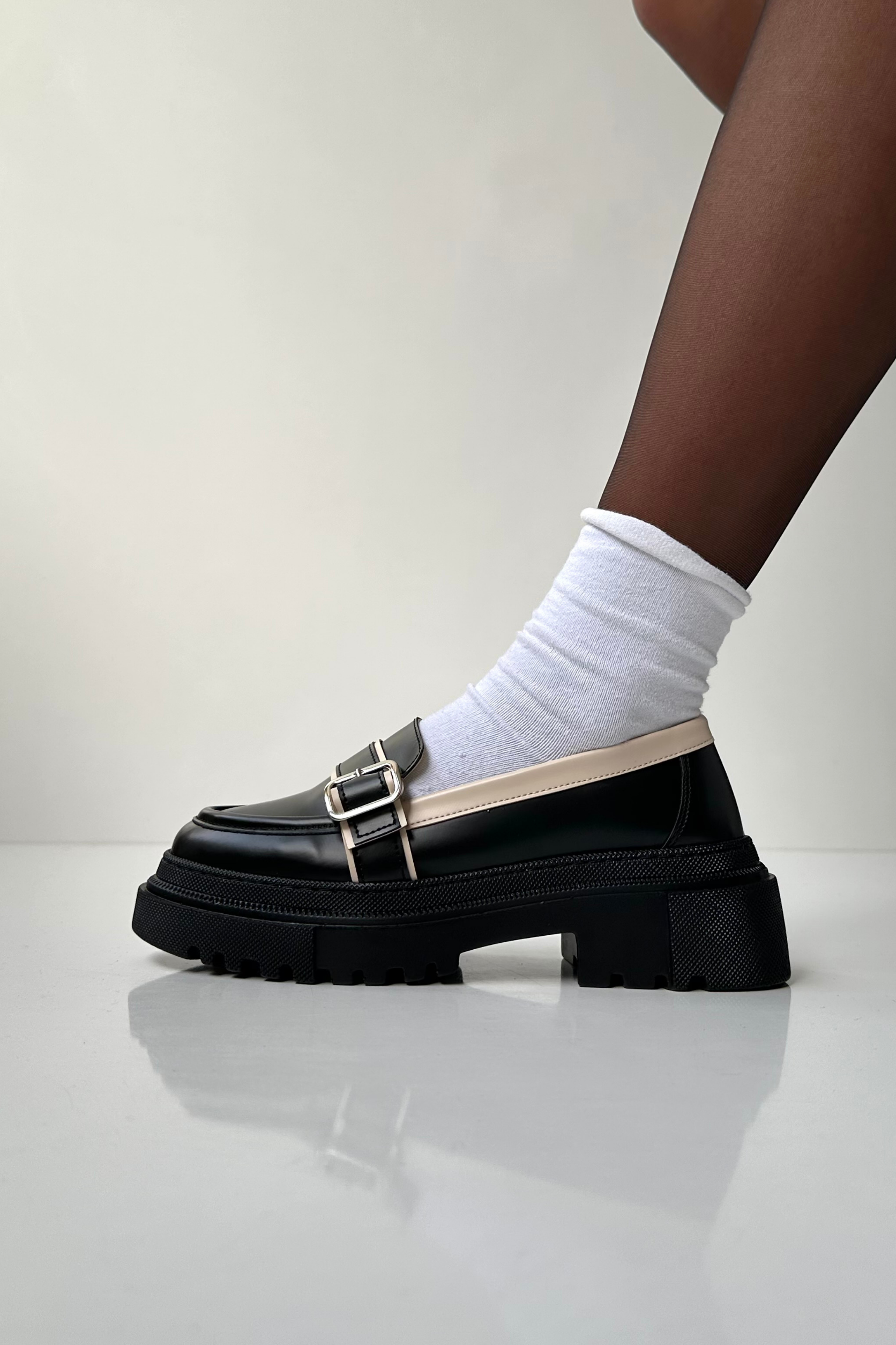 Kadın Loafer Ayakkabı SİYAH BEJ