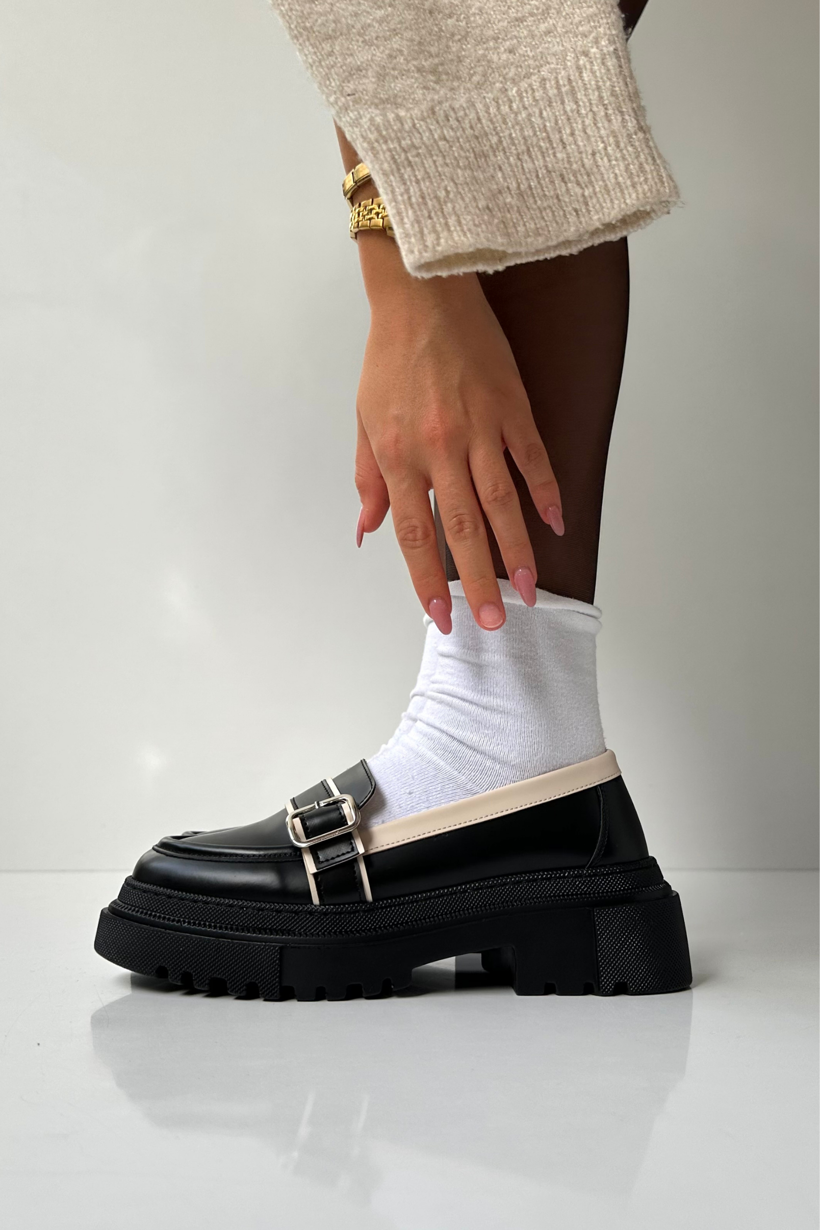 Kadın Loafer Ayakkabı SİYAH BEJ