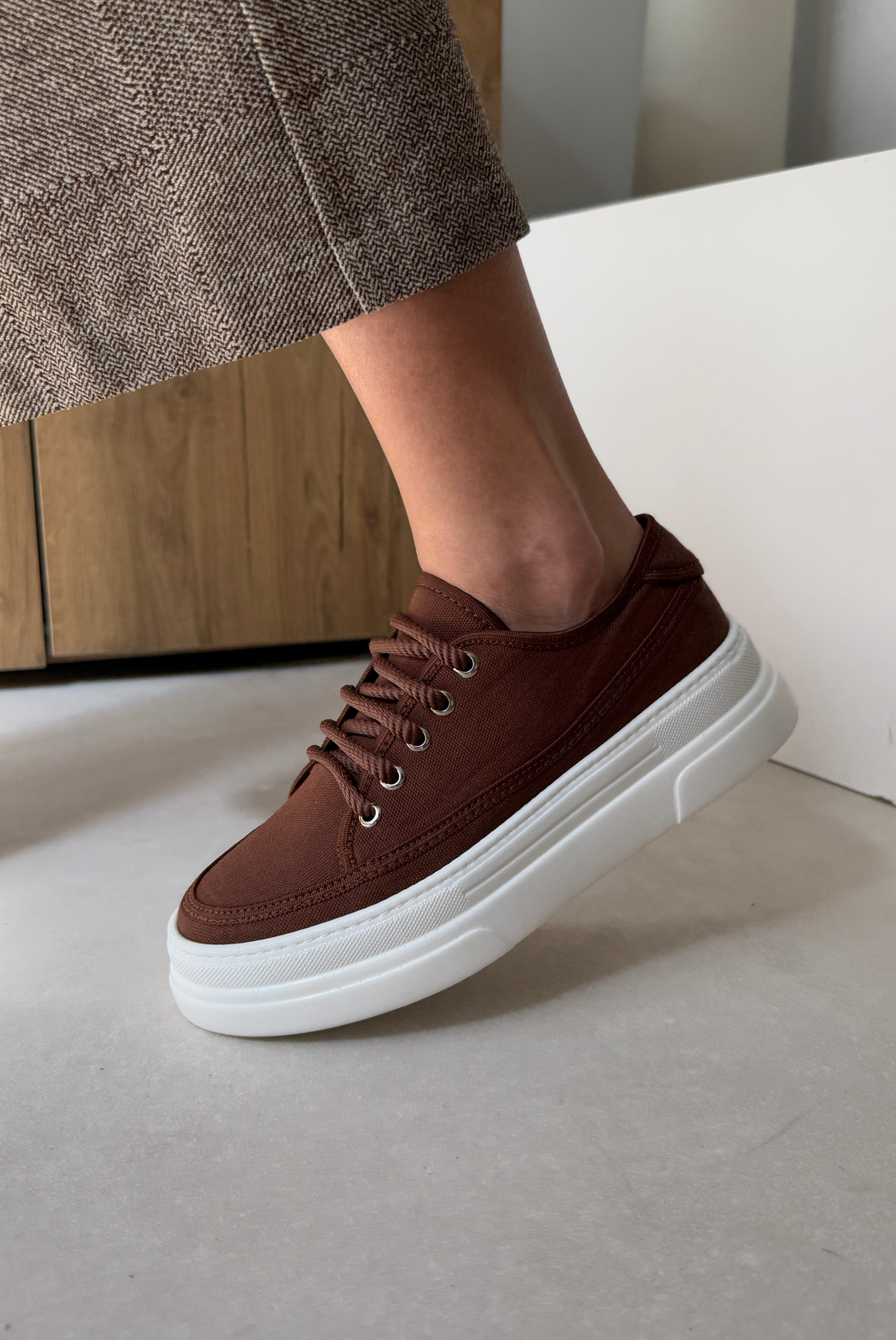 Kadın Spor Ayakkabı ACI KAHVE KETEN