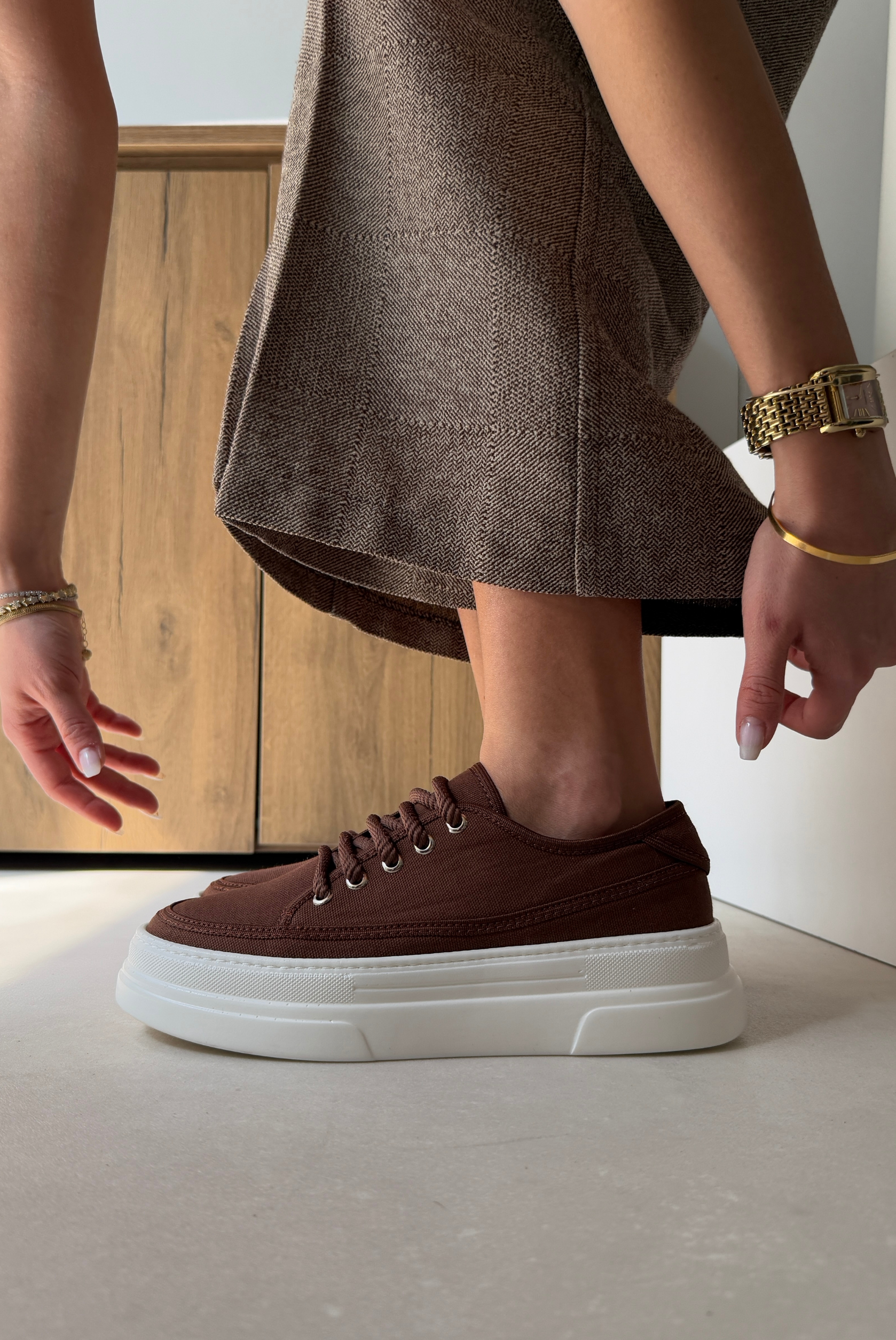 Kadın Spor Ayakkabı ACI KAHVE KETEN