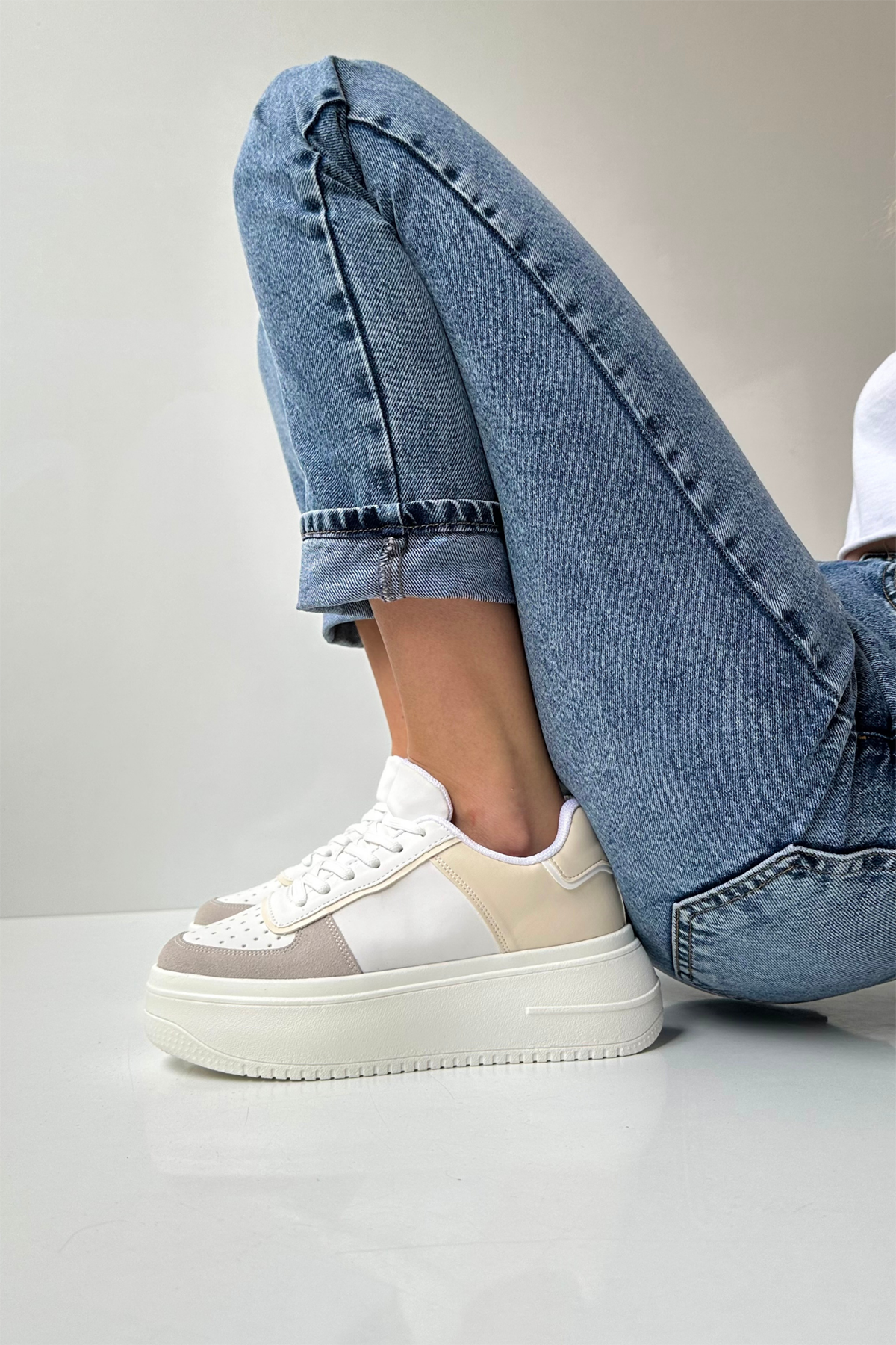 Kadın Spor Ayakkabı BEJ BEYAZ