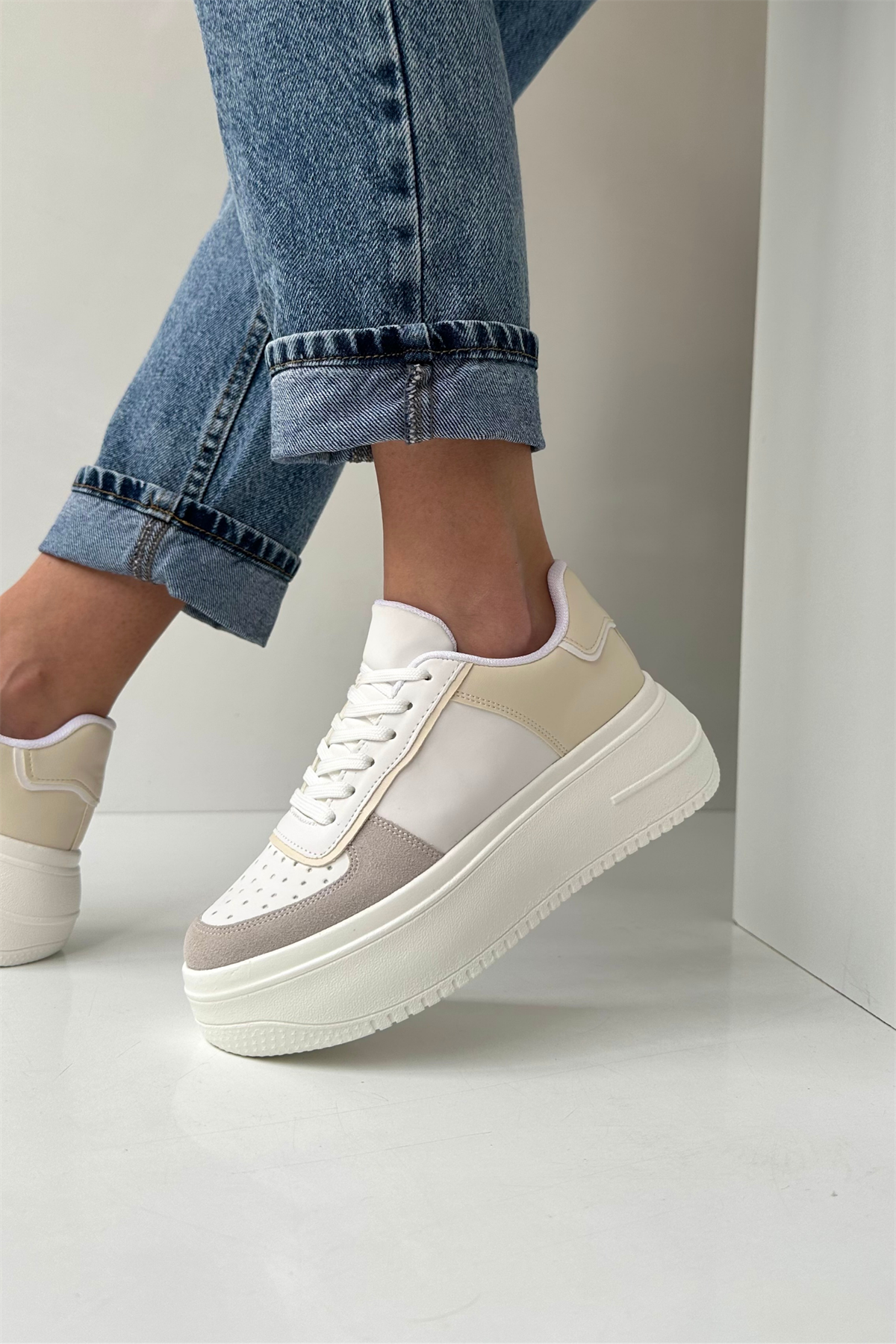 Kadın Spor Ayakkabı BEJ BEYAZ