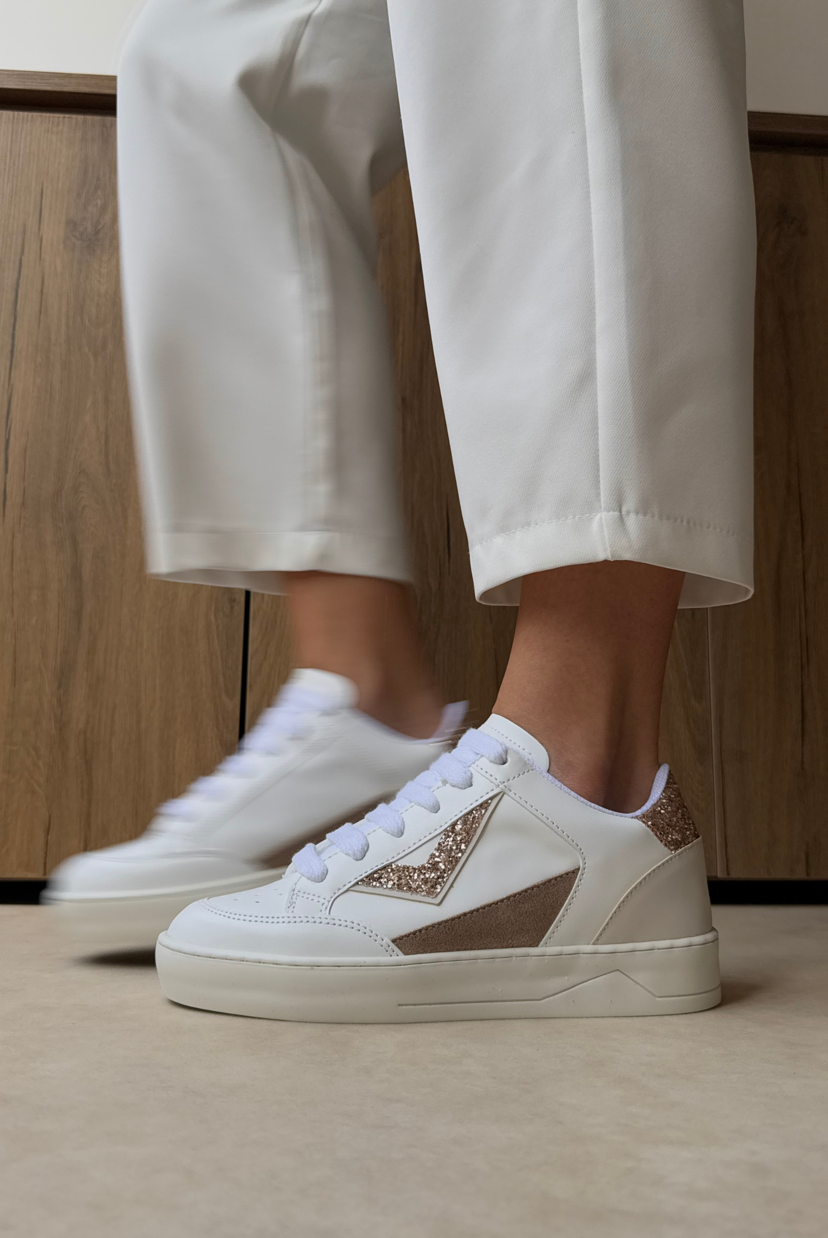 Kadın Spor Ayakkabı BEYAZ BEJ PIRILTI