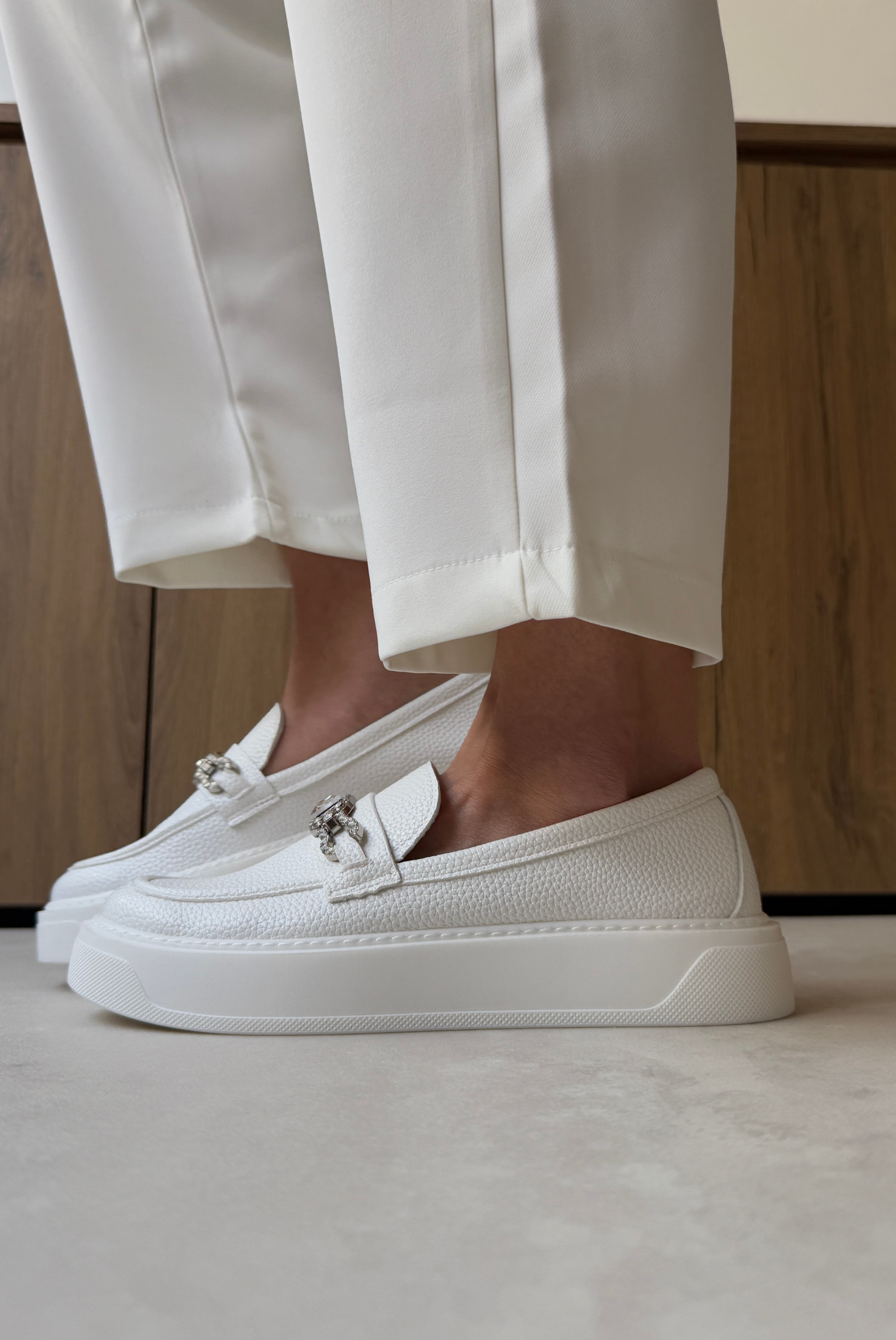 Kadın Taşlı Loafer BEYAZ
