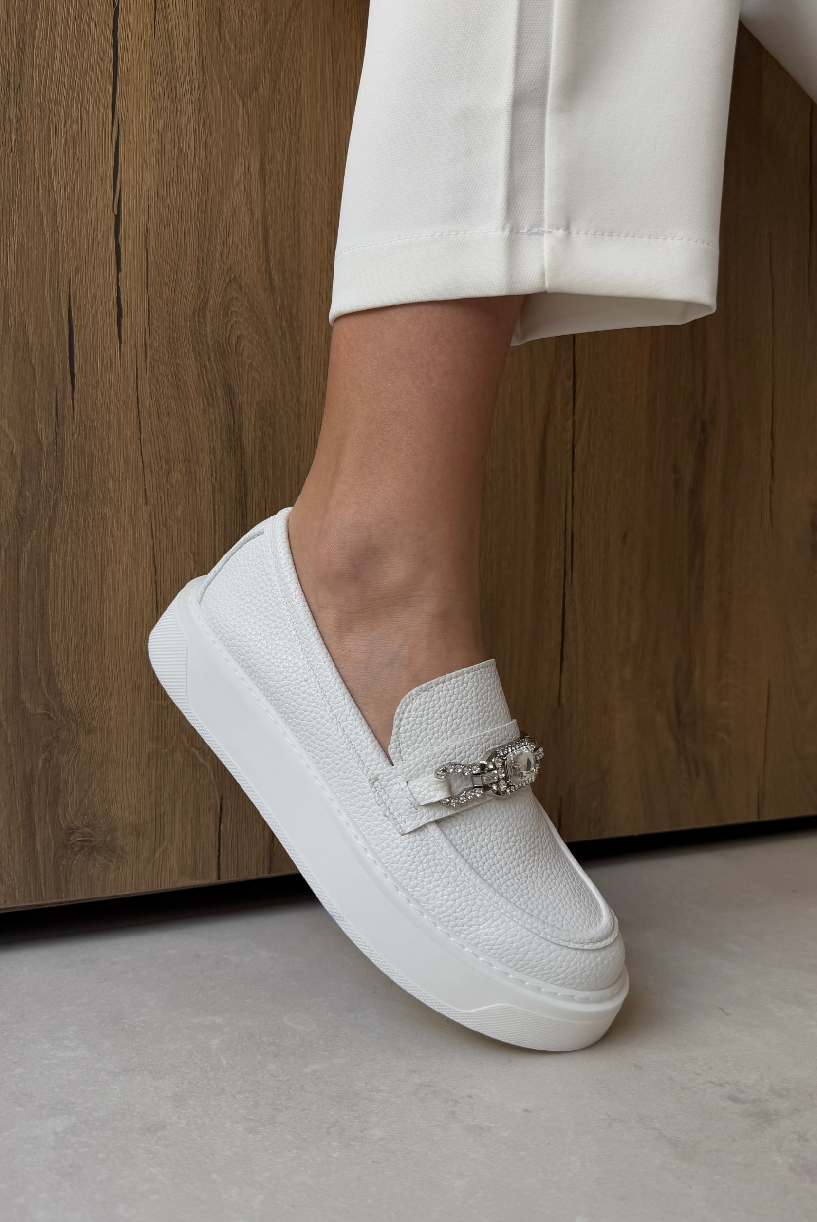 Kadın Taşlı Loafer BEYAZ