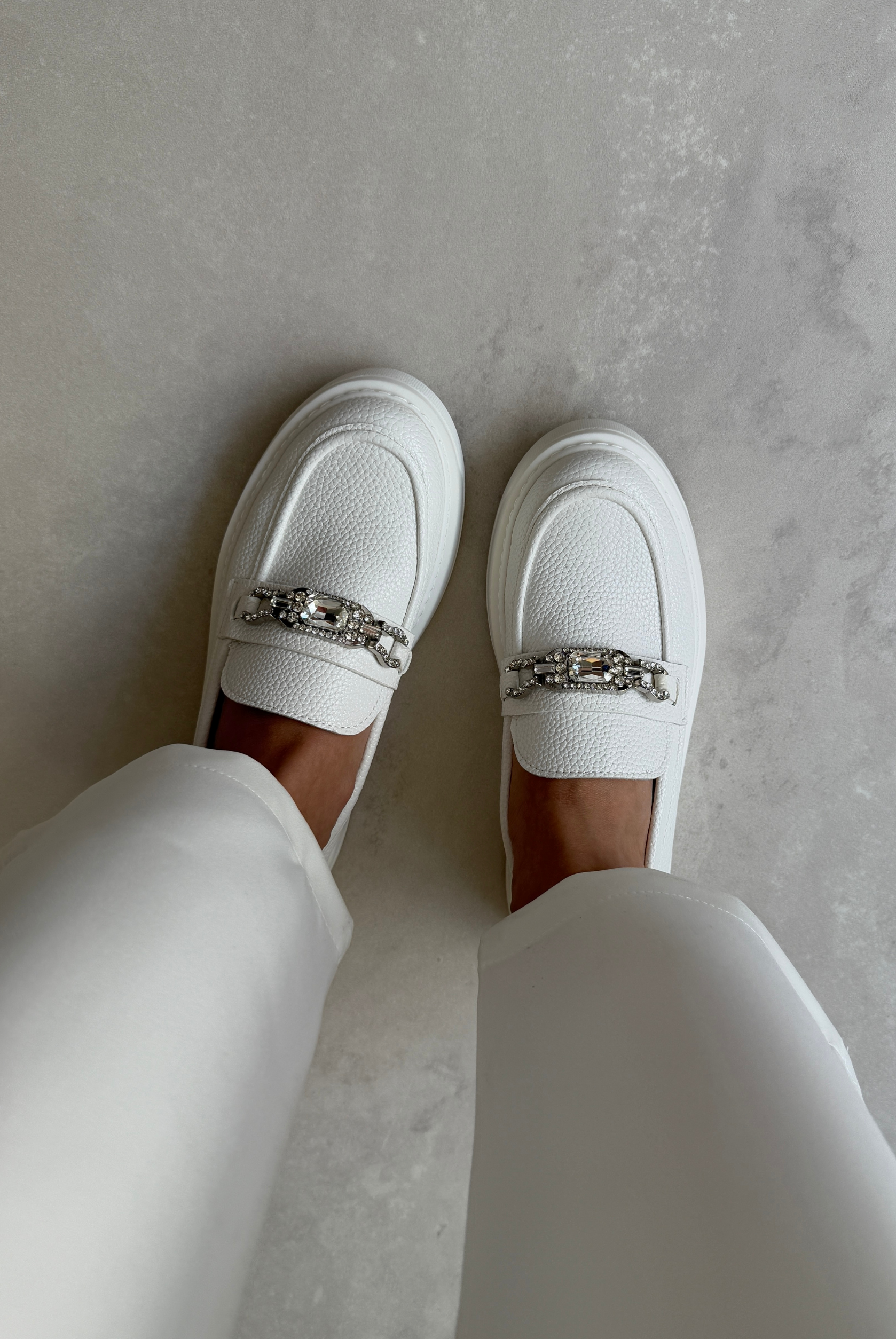 Kadın Taşlı Loafer BEYAZ