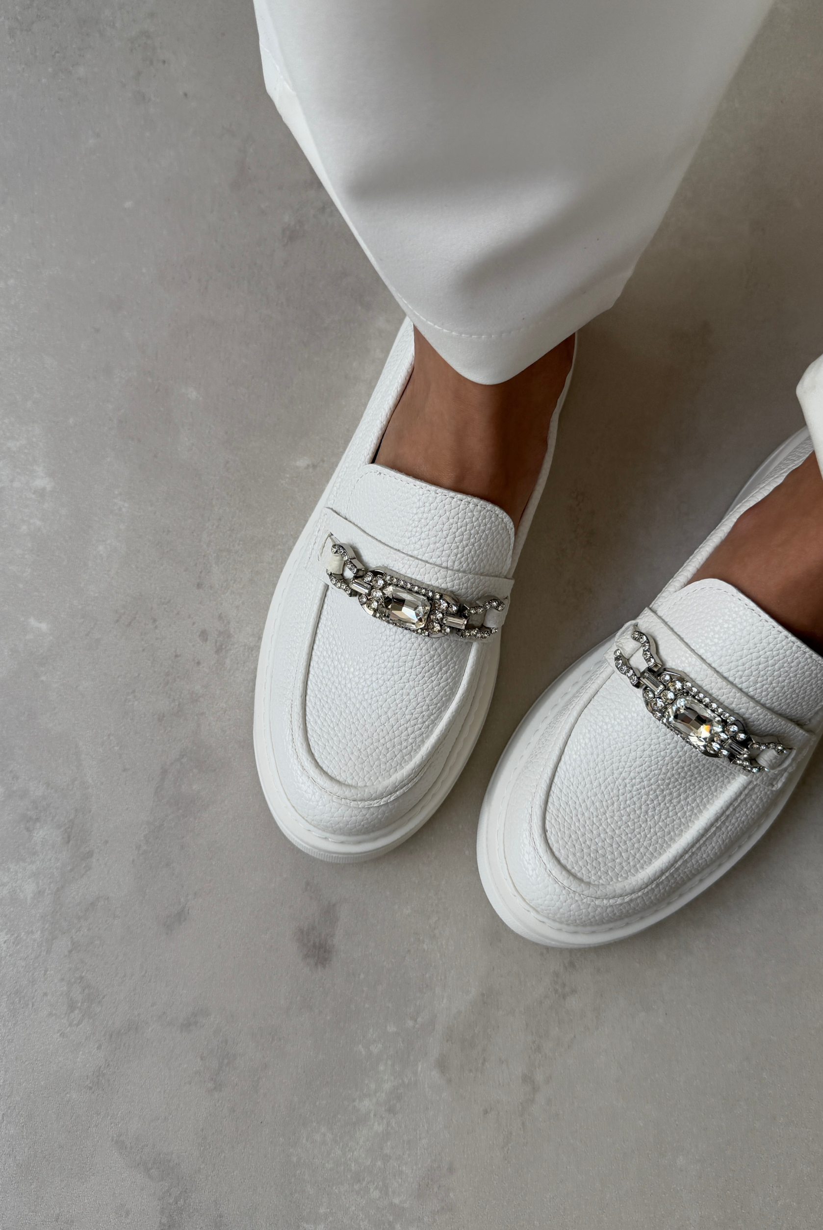 Kadın Taşlı Loafer BEYAZ