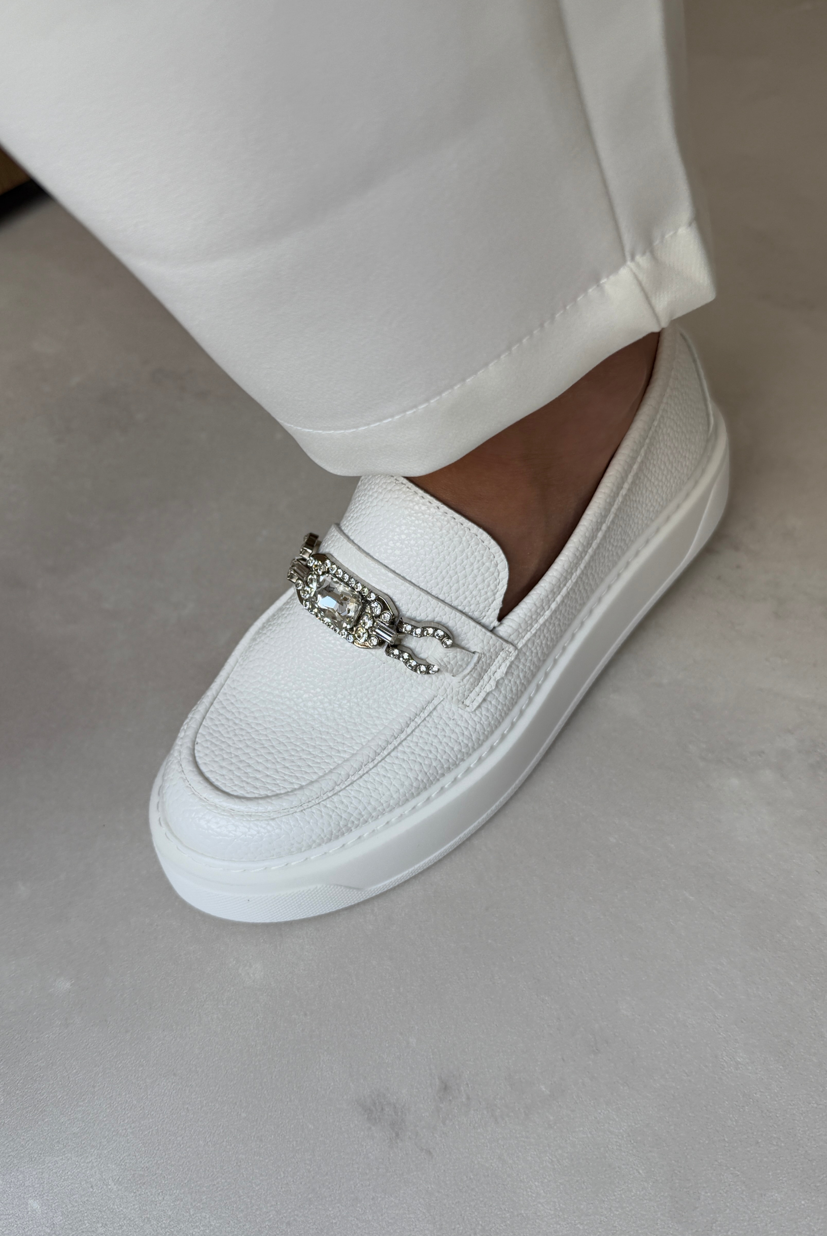 Kadın Taşlı Loafer BEYAZ