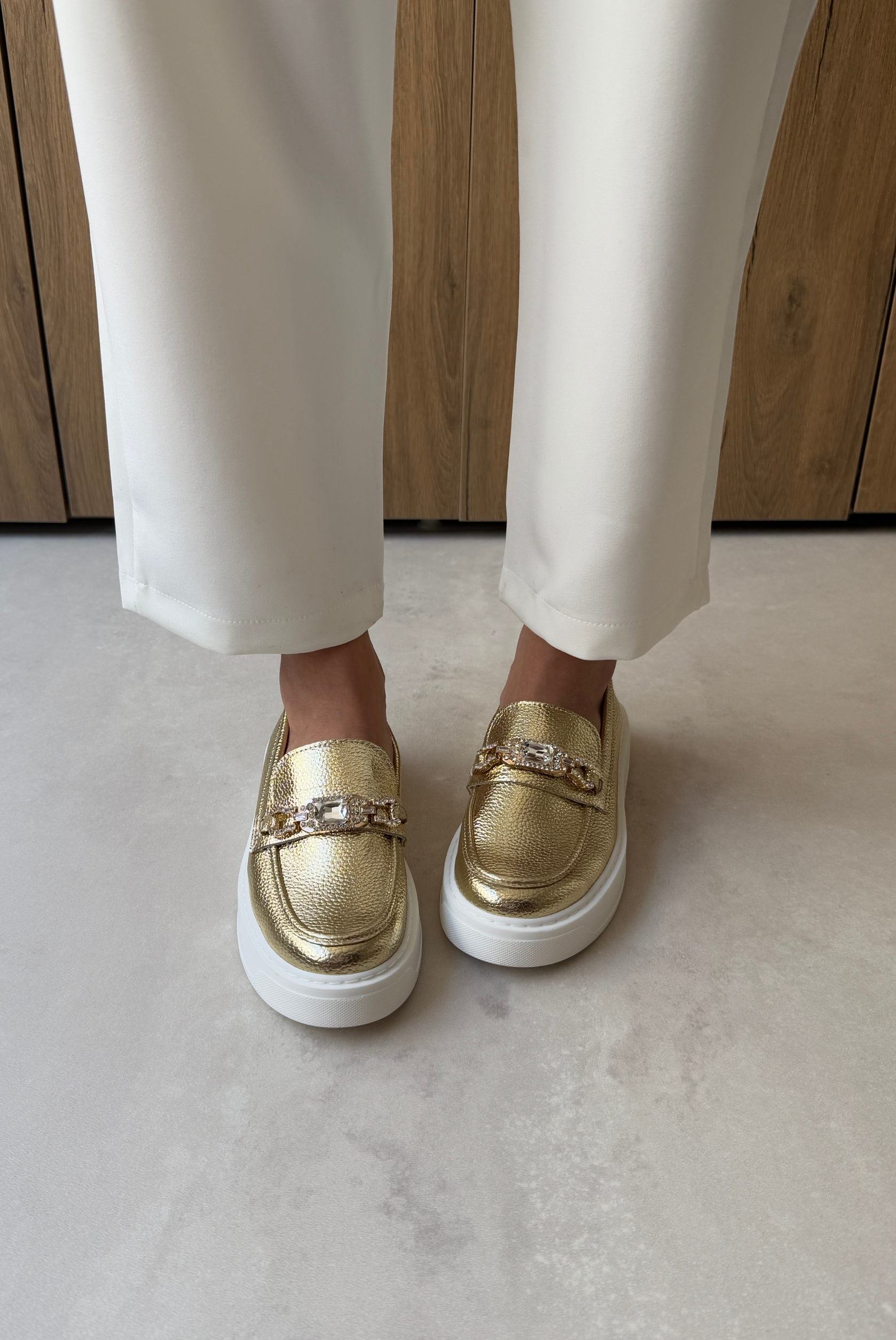Kadın Taşlı Loafer GOLD