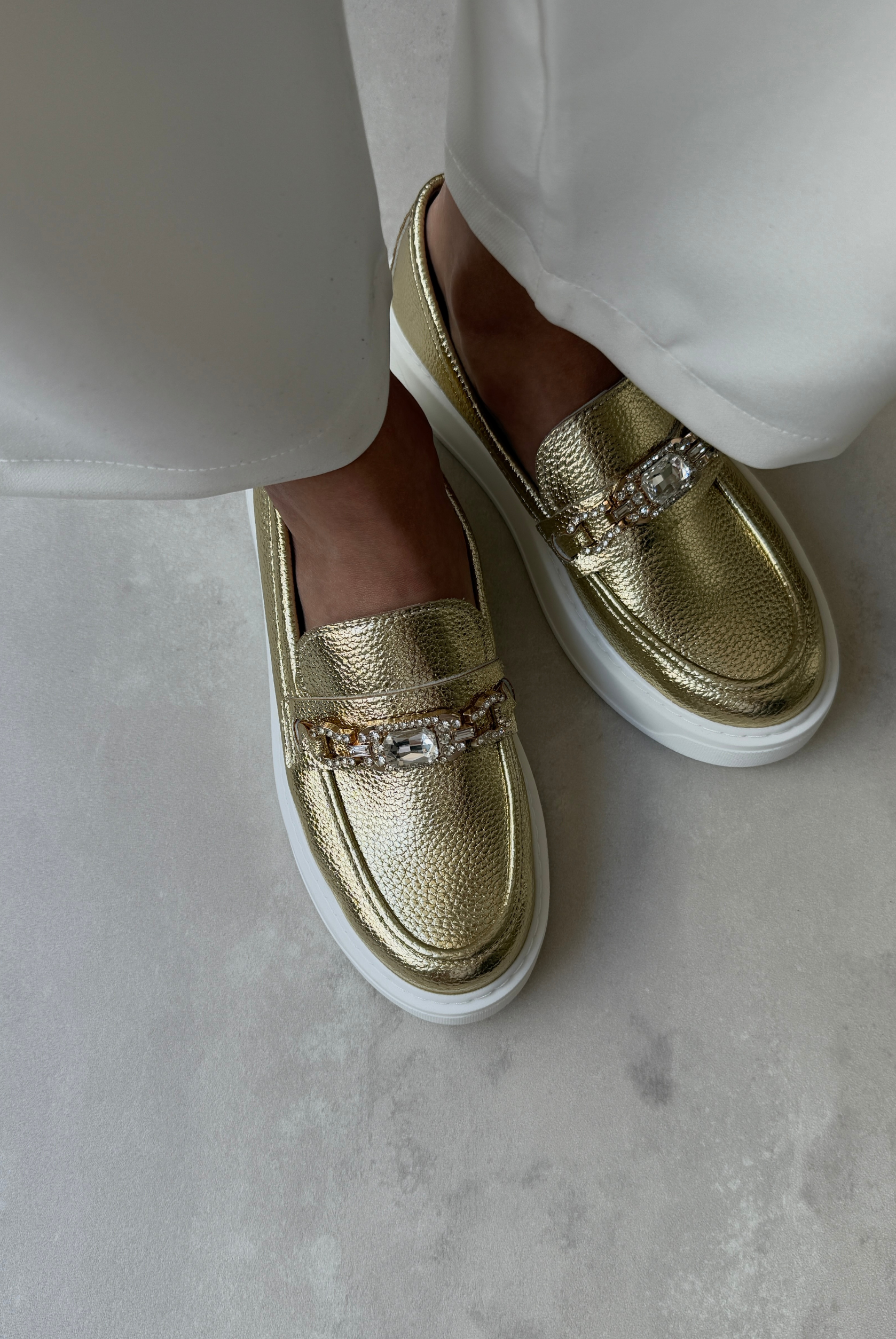 Kadın Taşlı Loafer GOLD