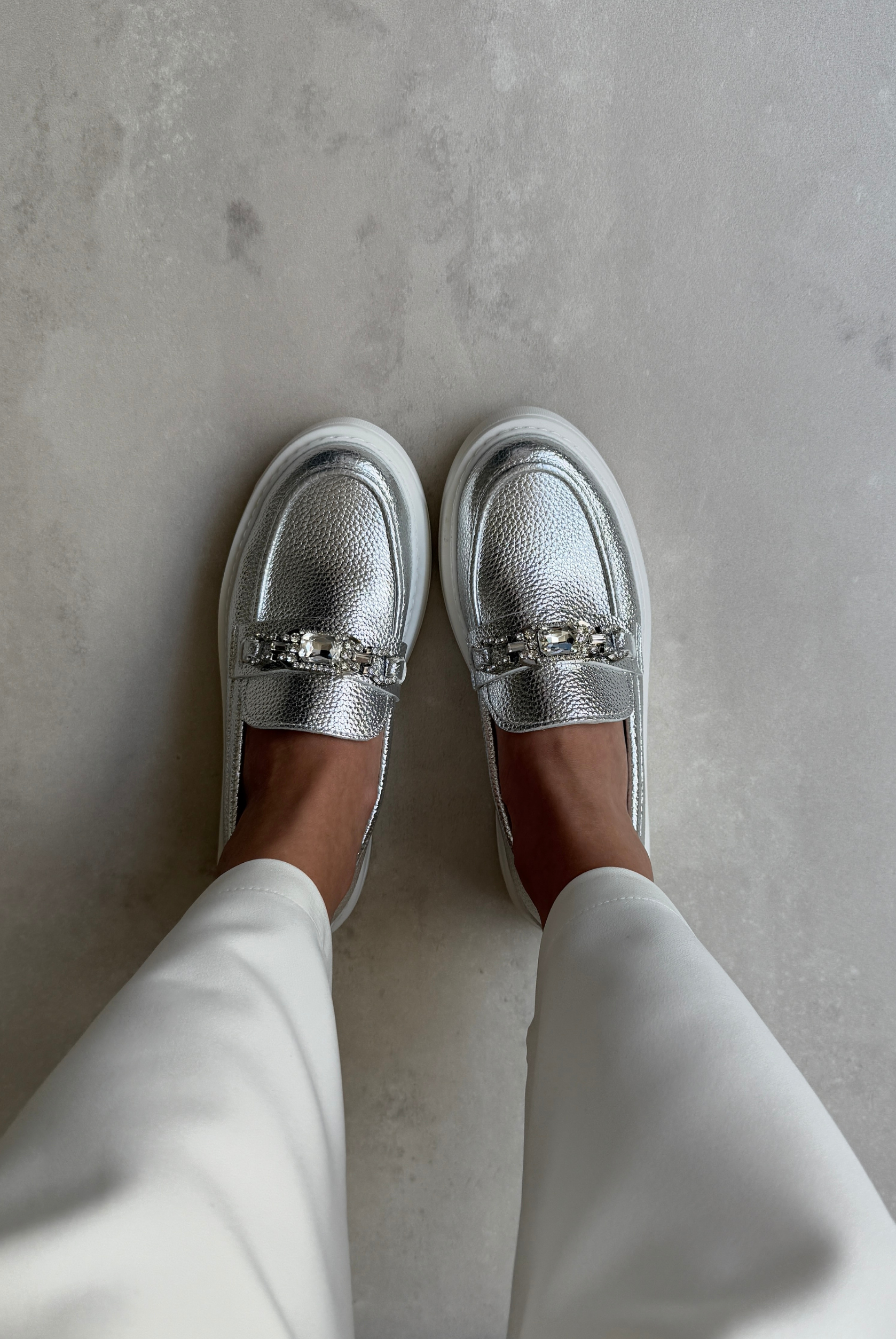 Kadın Taşlı Loafer SİLVER