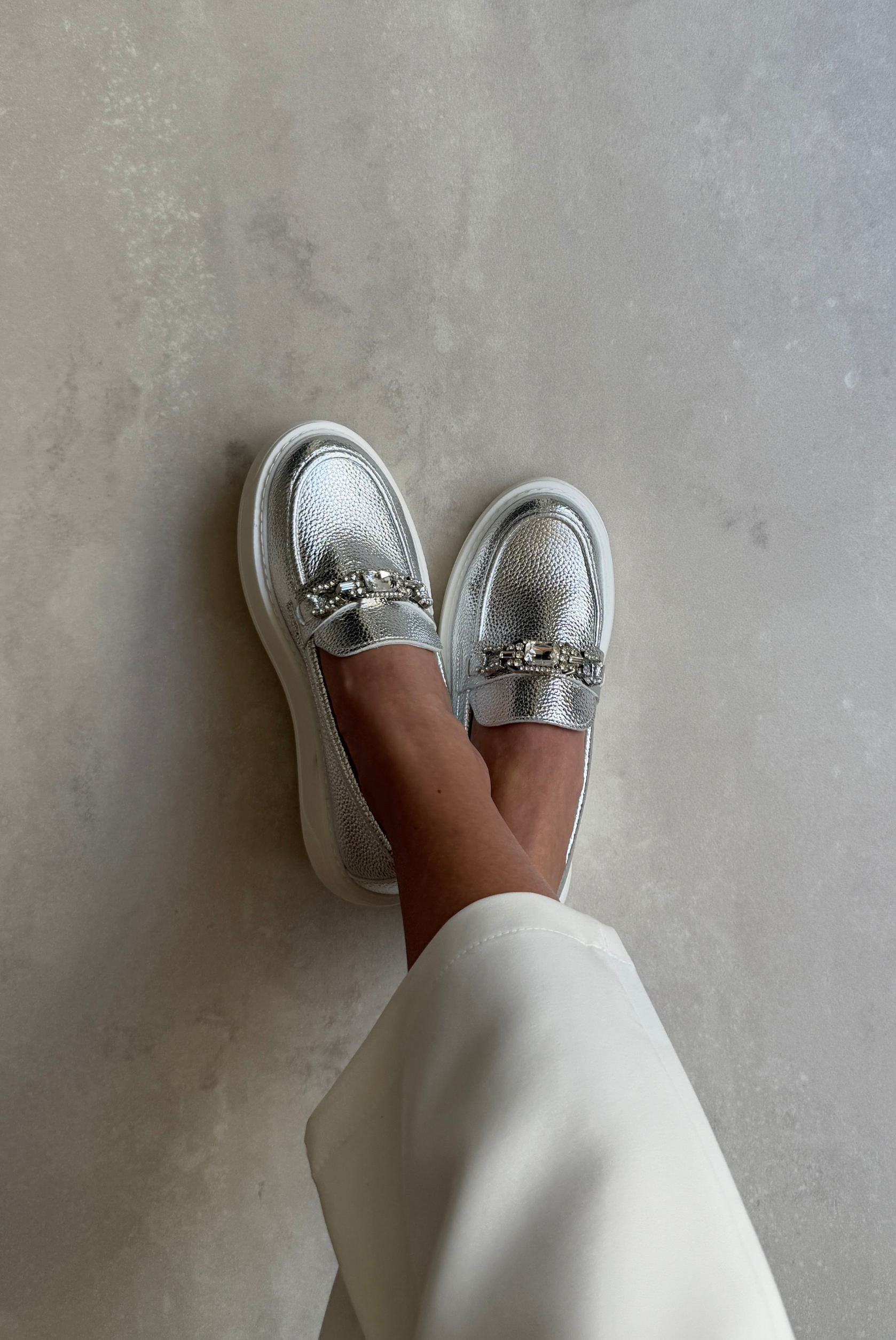 Kadın Taşlı Loafer SİLVER