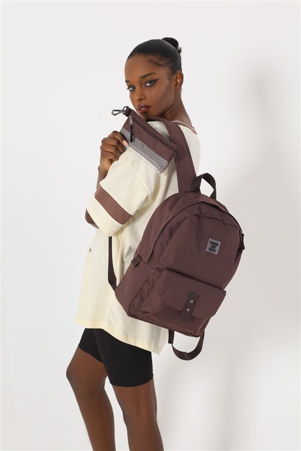 Kalemlikli Unisex Sırt Çantası ACI KAHVE