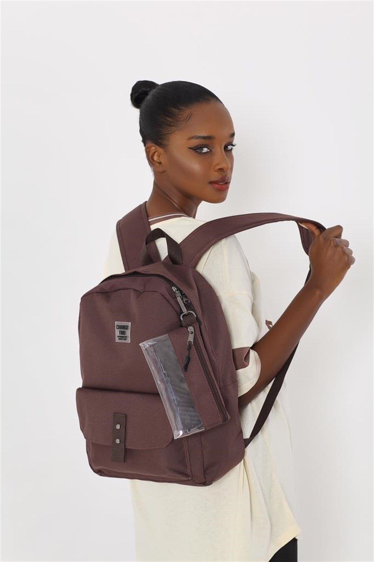 Kalemlikli Unisex Sırt Çantası ACI KAHVE