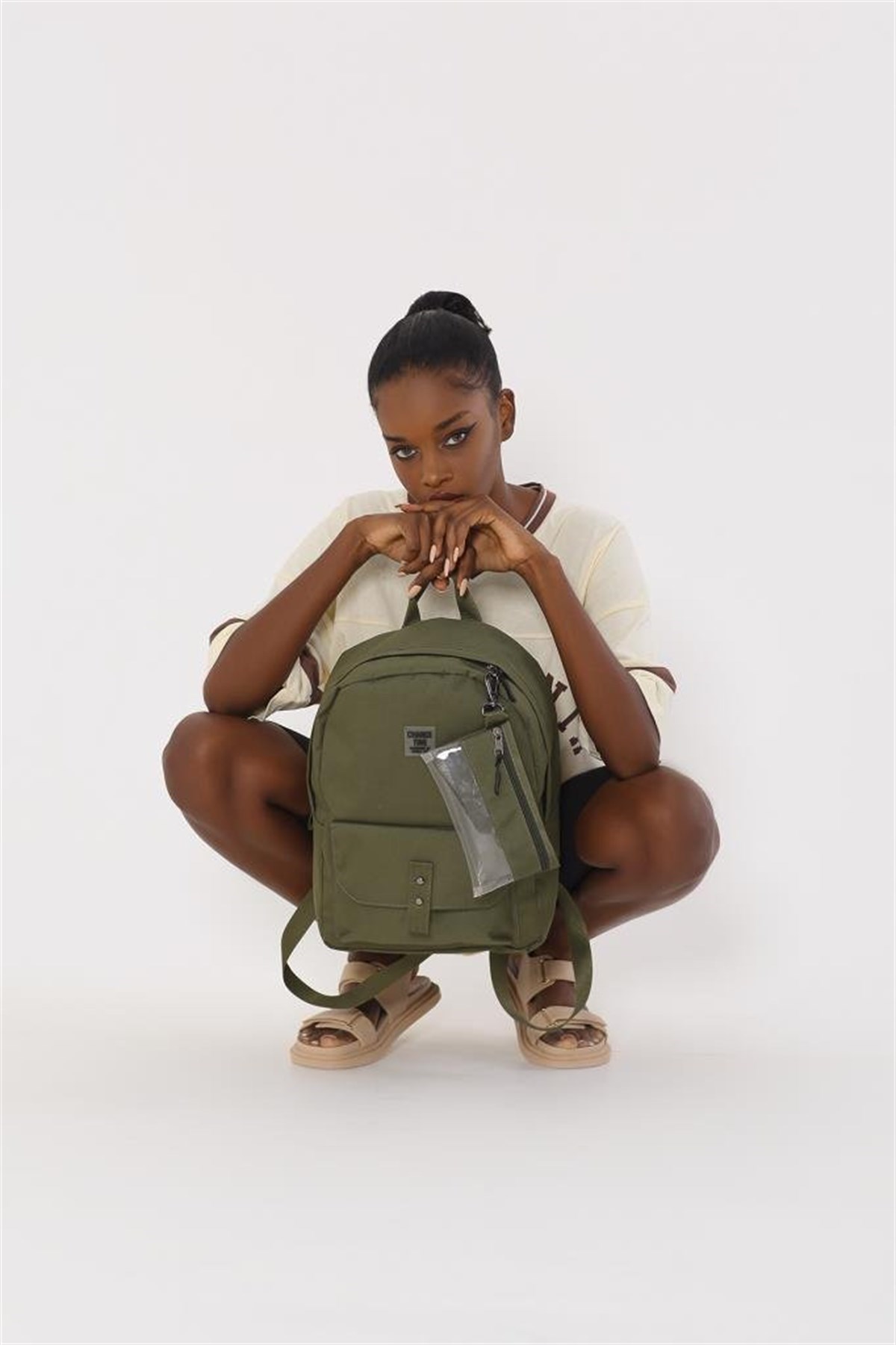 Kalemlikli Unisex Sırt Çantası Haki