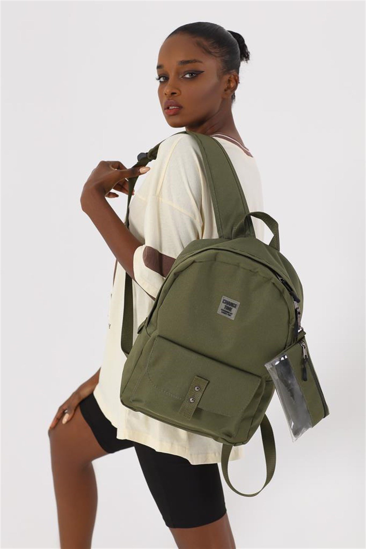 Kalemlikli Unisex Sırt Çantası Haki